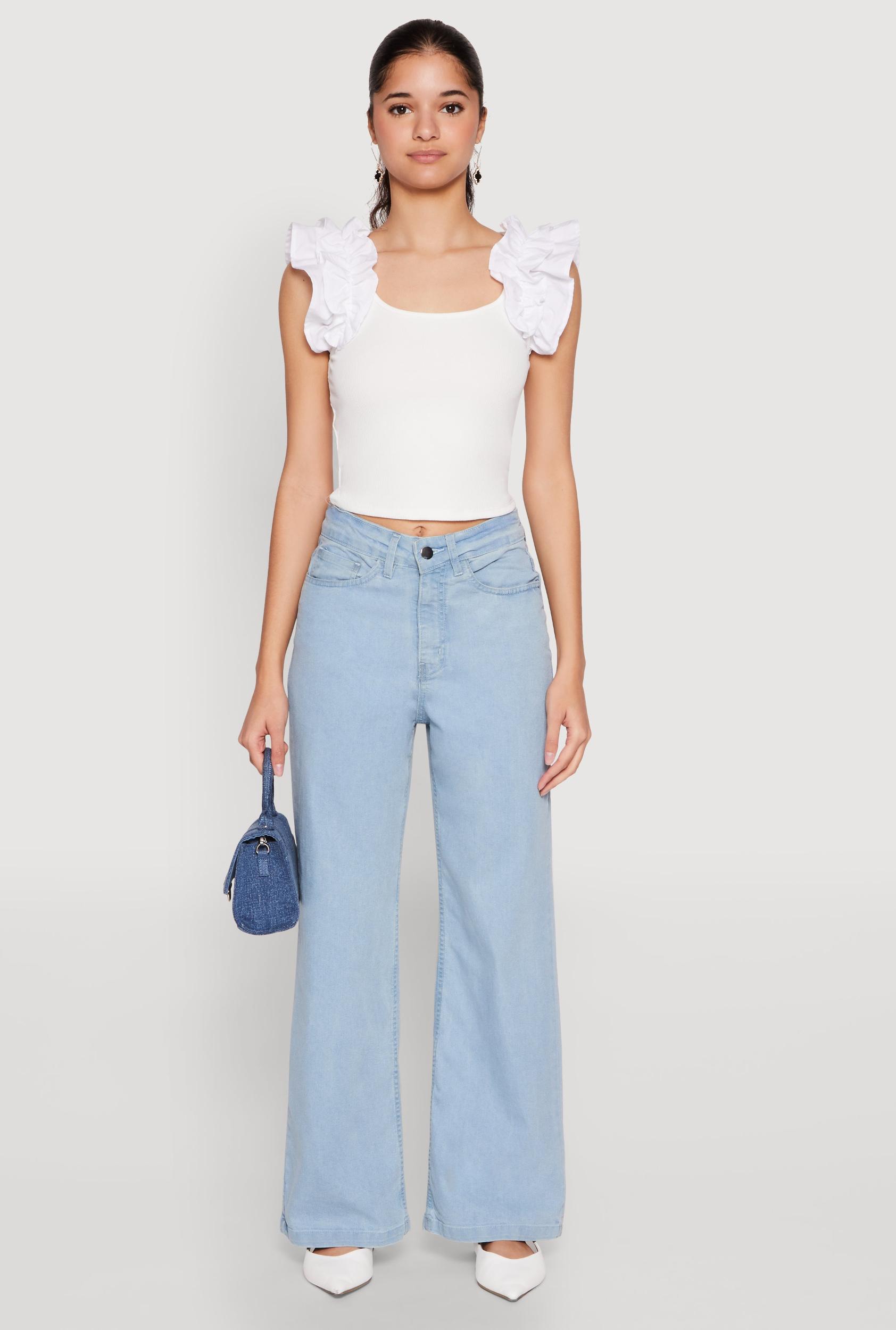 Womens Iris Ruffle Trim Scoop Neck Crop Top Product Image