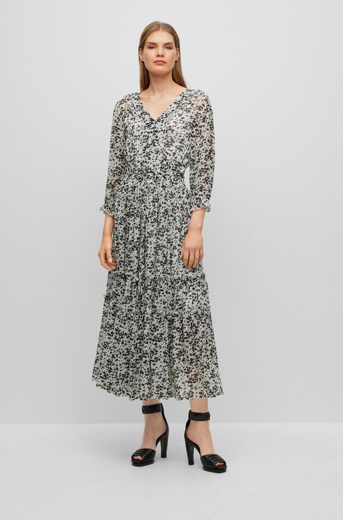 Maxi dress with seasonal print and V-neckline Product Image
