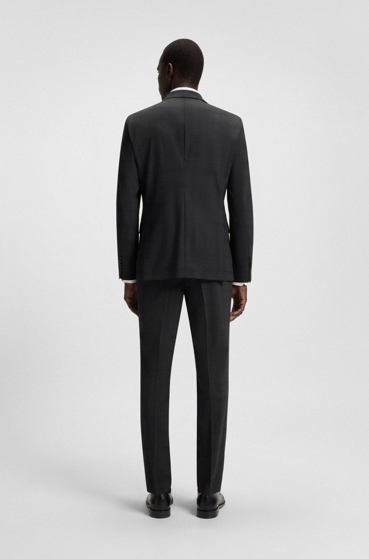 BOSS - Slim-fit suit in checked crease-resistant stretch wool - Black Product Image