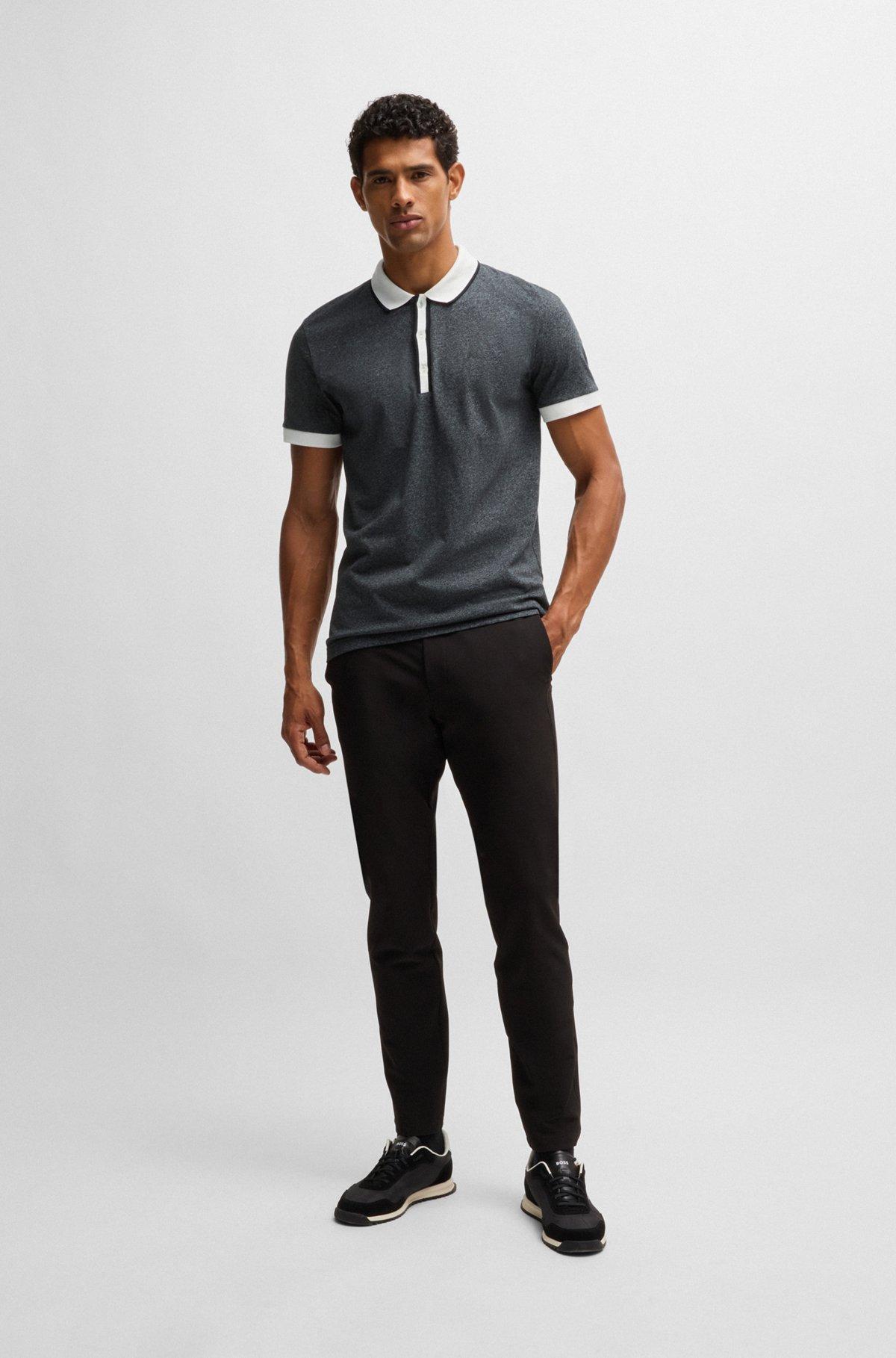 Mouliné-cotton polo shirt with striped trims Product Image
