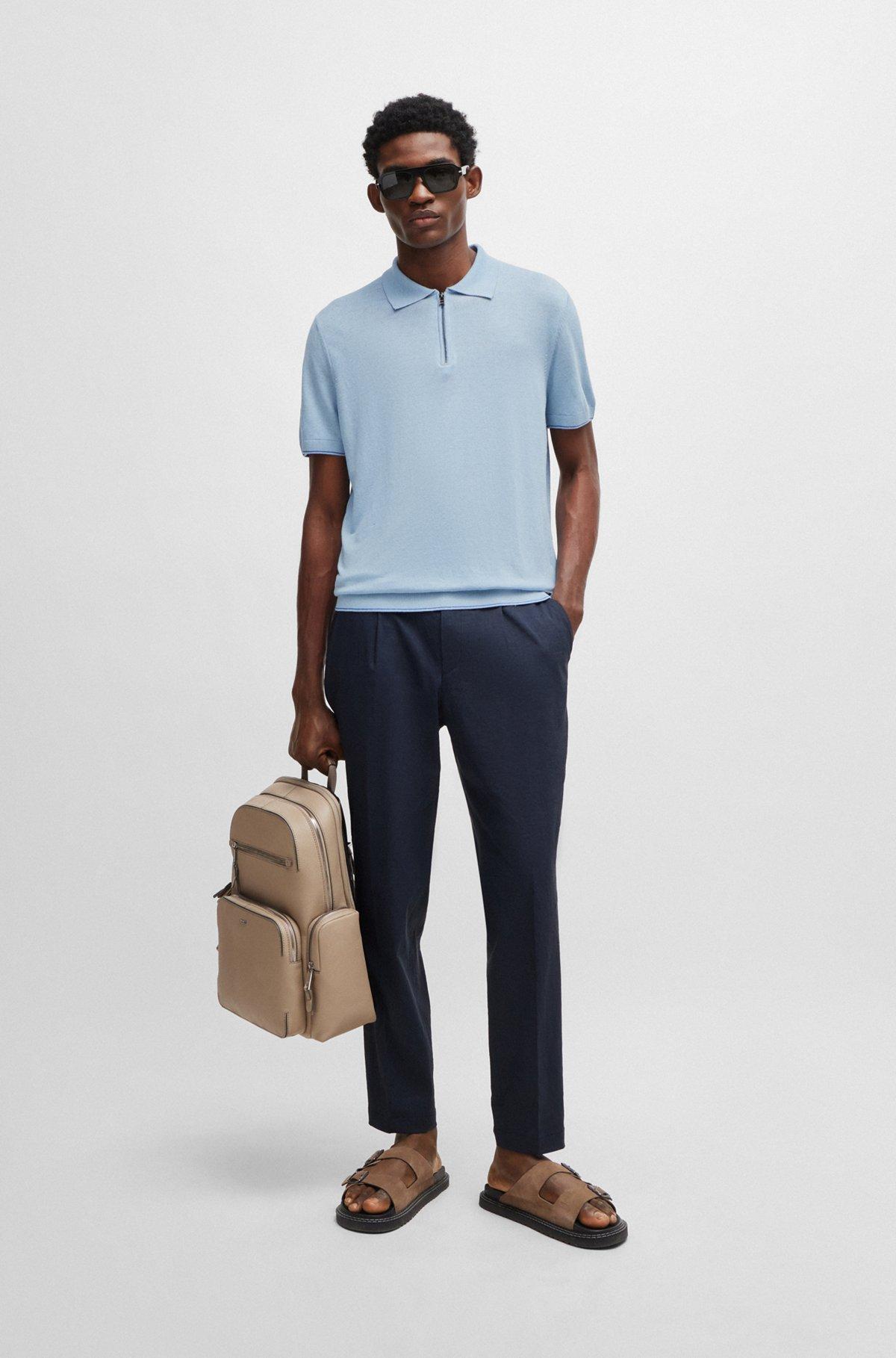 Zip-neck knit polo in a linen blend Product Image