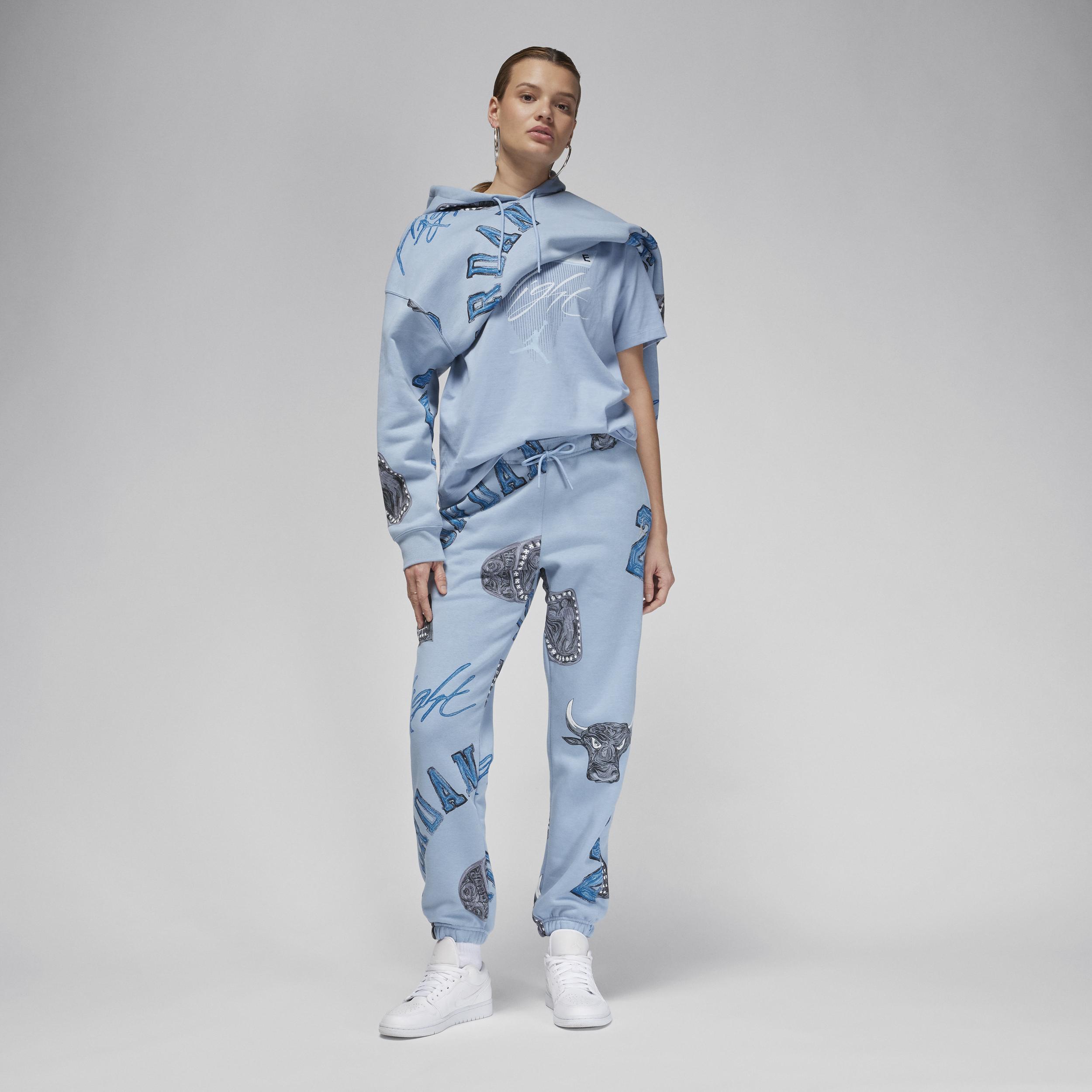 Jordan Womens Brooklyn AOP Fleece Pants - Blue/Sail Product Image