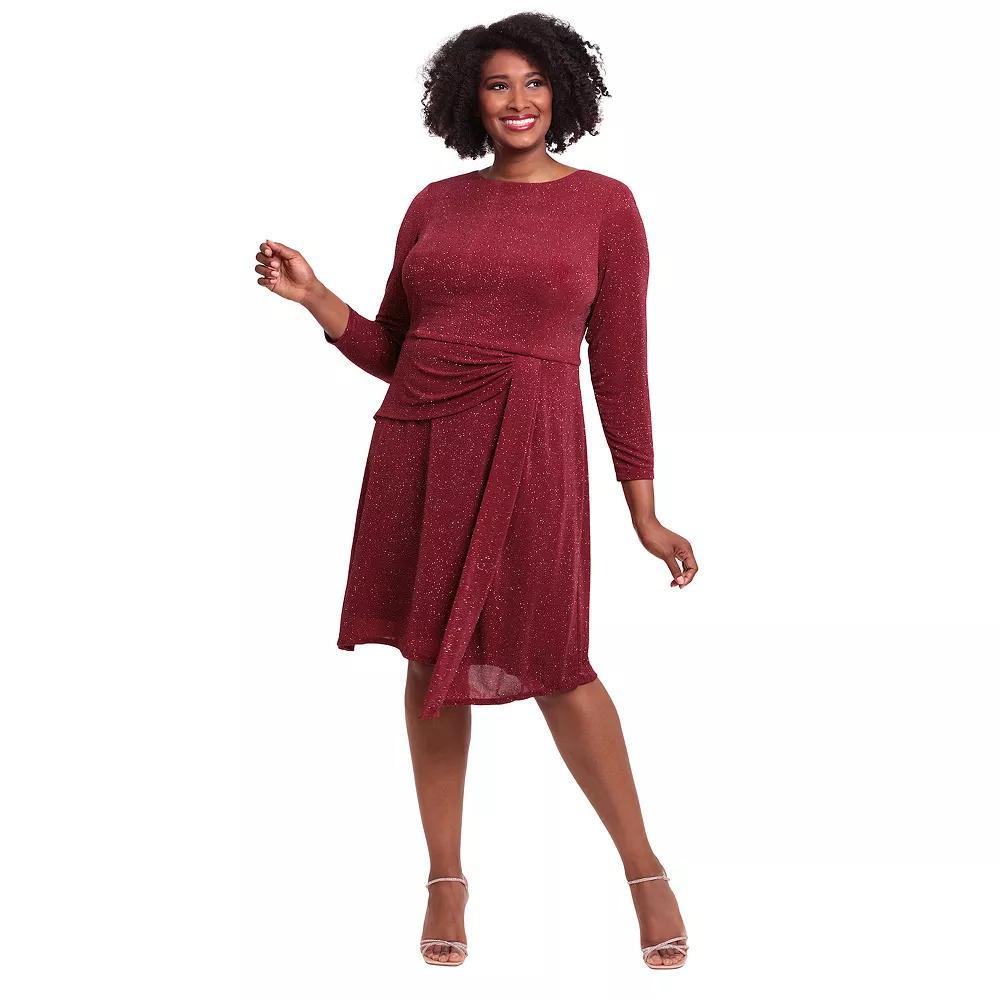 Plus Size London Times Sparkly Long Sleeve Drape Skirt Dress, Women's, Size: 22 W, Purple Product Image