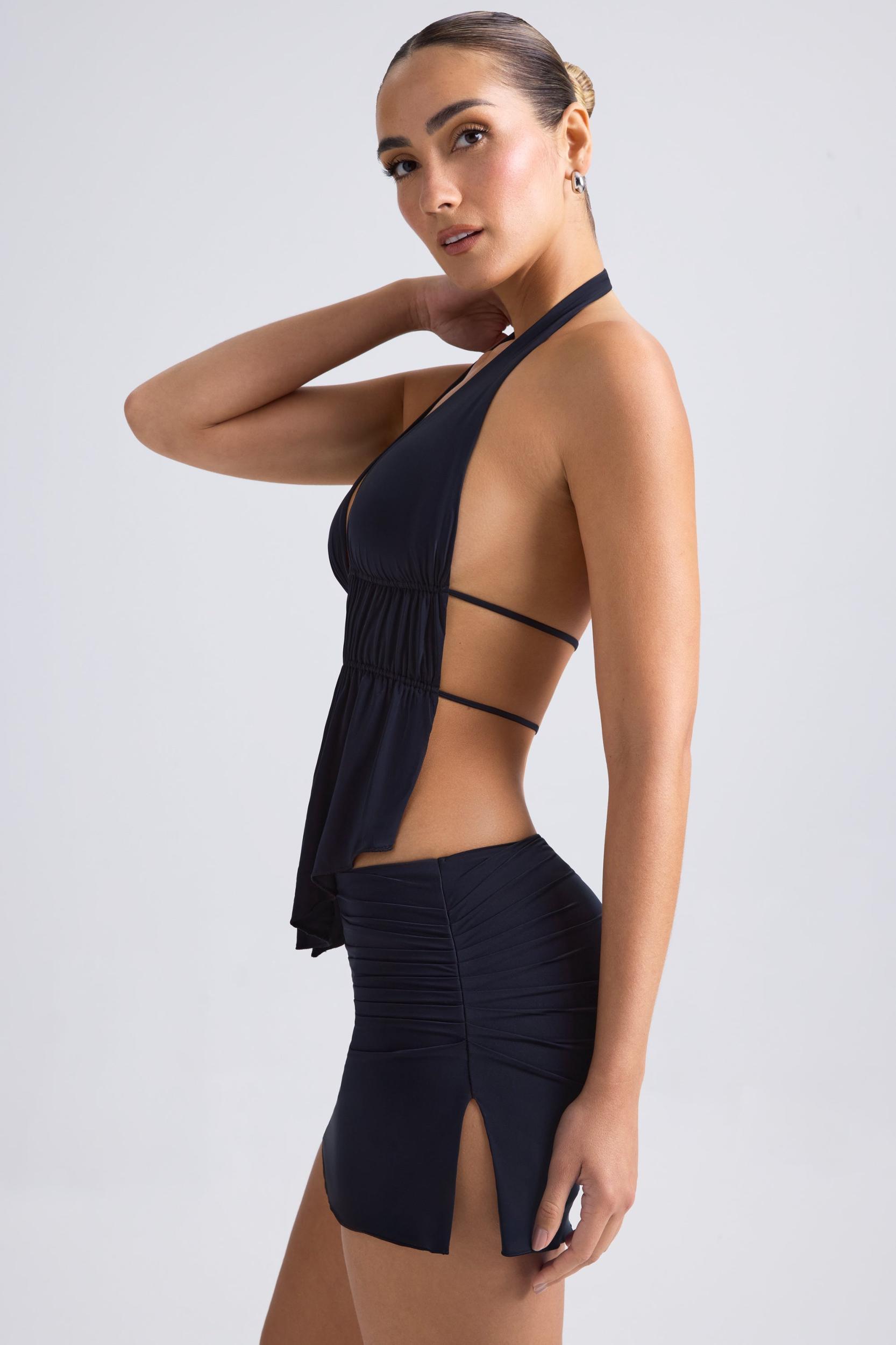 Draped A-Line Mini Skirt in Black Product Image