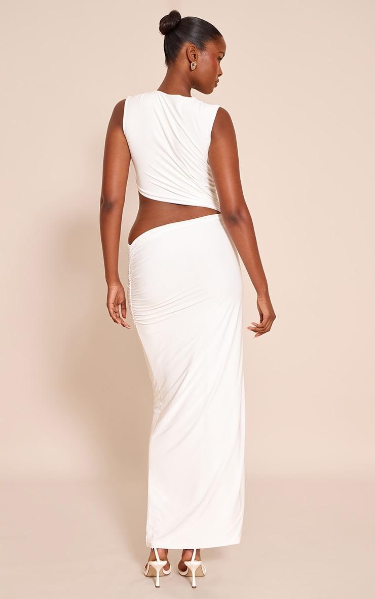  White Double Layer Slinky Cut Out Maxi Dress Product Image