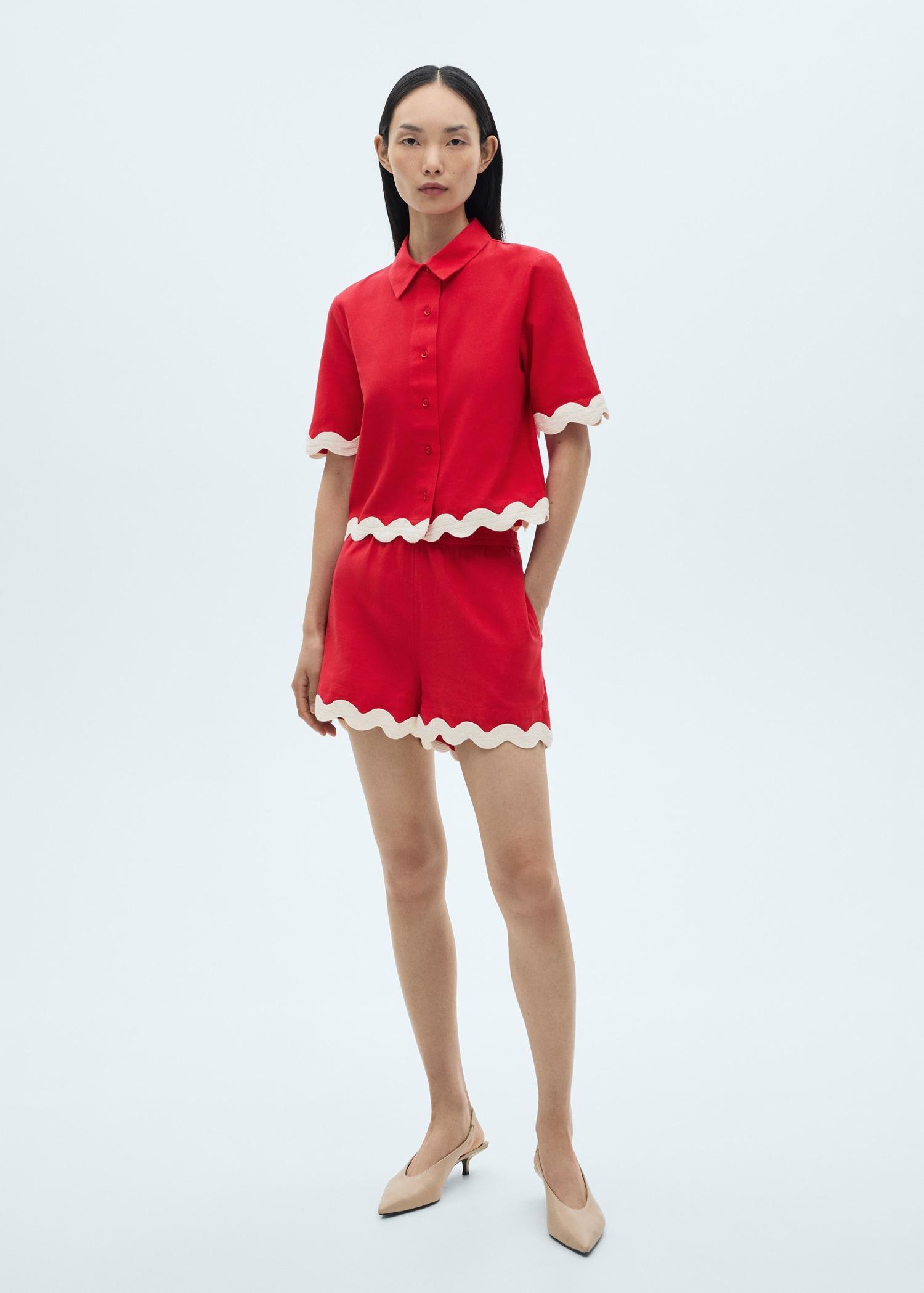 Cotton shorts with contrasting trim - Women | MANGO USA Product Image