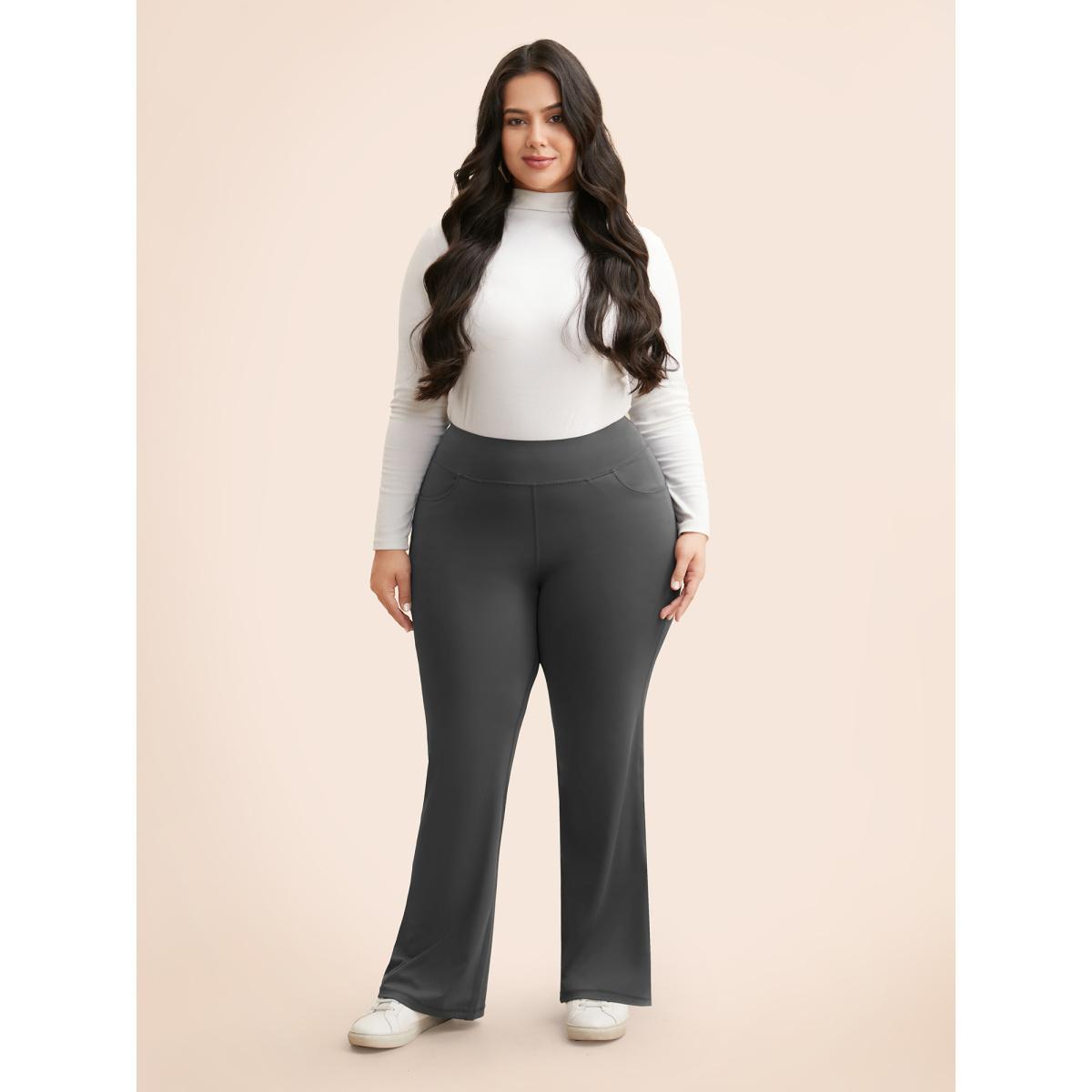 Plus Size Mid Rise High Stretch Flare Leg Leggings Women DimGray Casual High stretch Flare Leg Mid Rise Everyday Leggings BloomChic 18-20/2X Product Image
