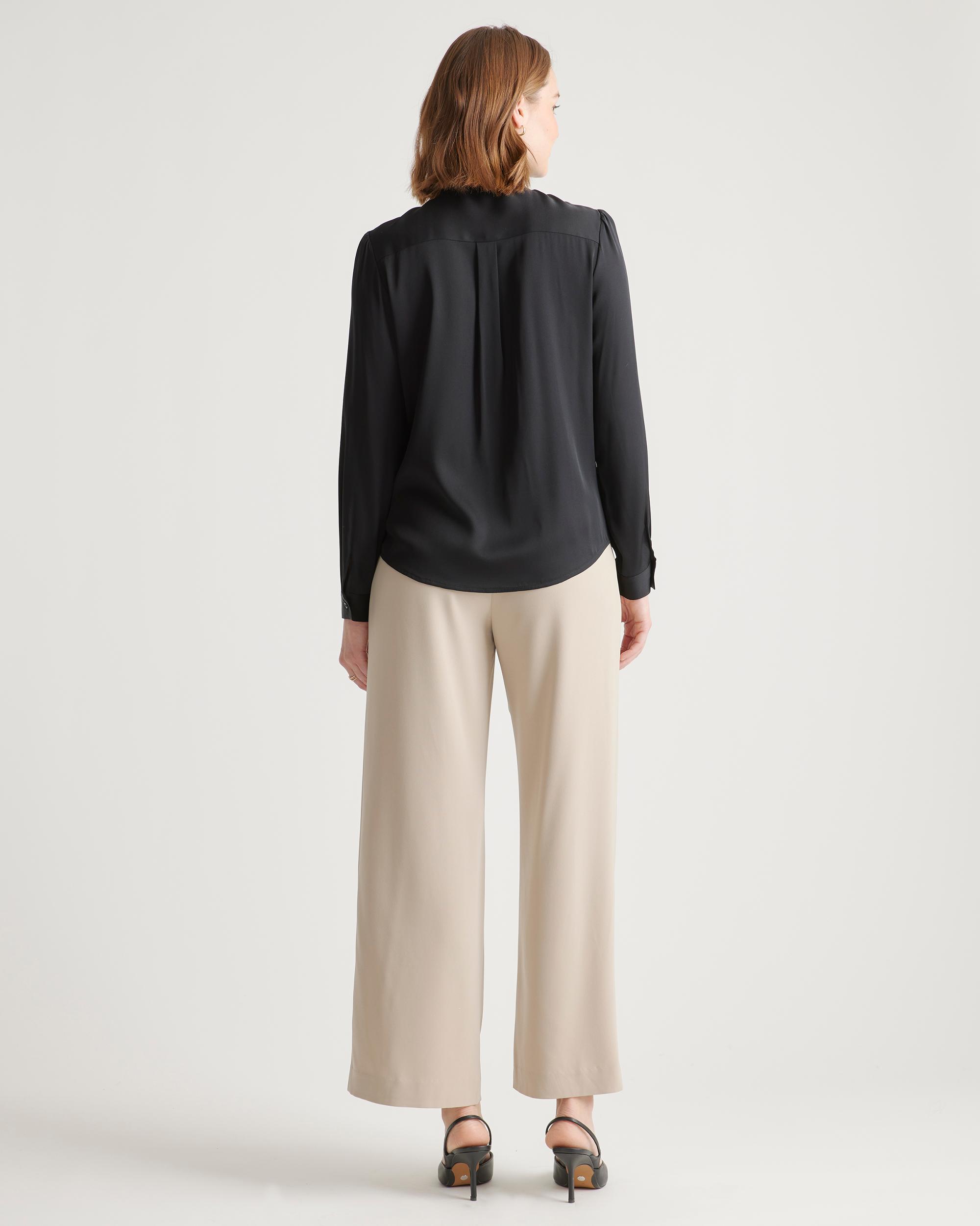 Quince | Women's Washable Stretch Silk Tie Neck Blouse Product Image