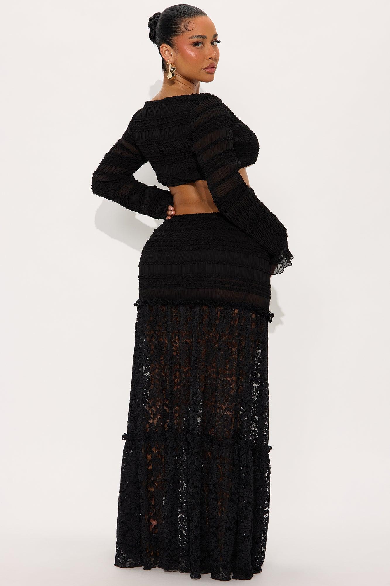 Moonlit Meadow Maxi Skirt Set - Black Product Image
