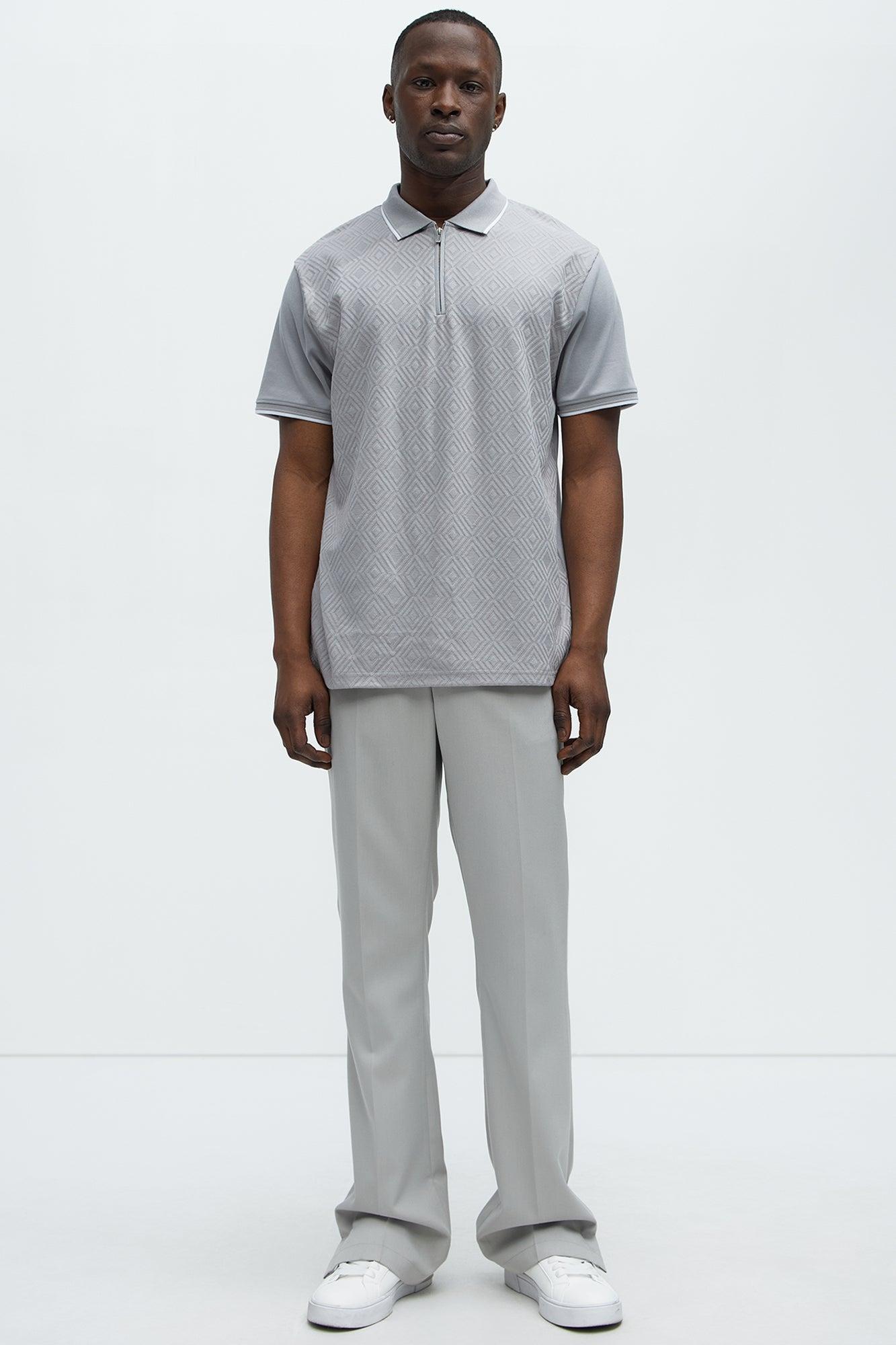 Diamond Textured Quarter Zip Polo - Grey Product Image