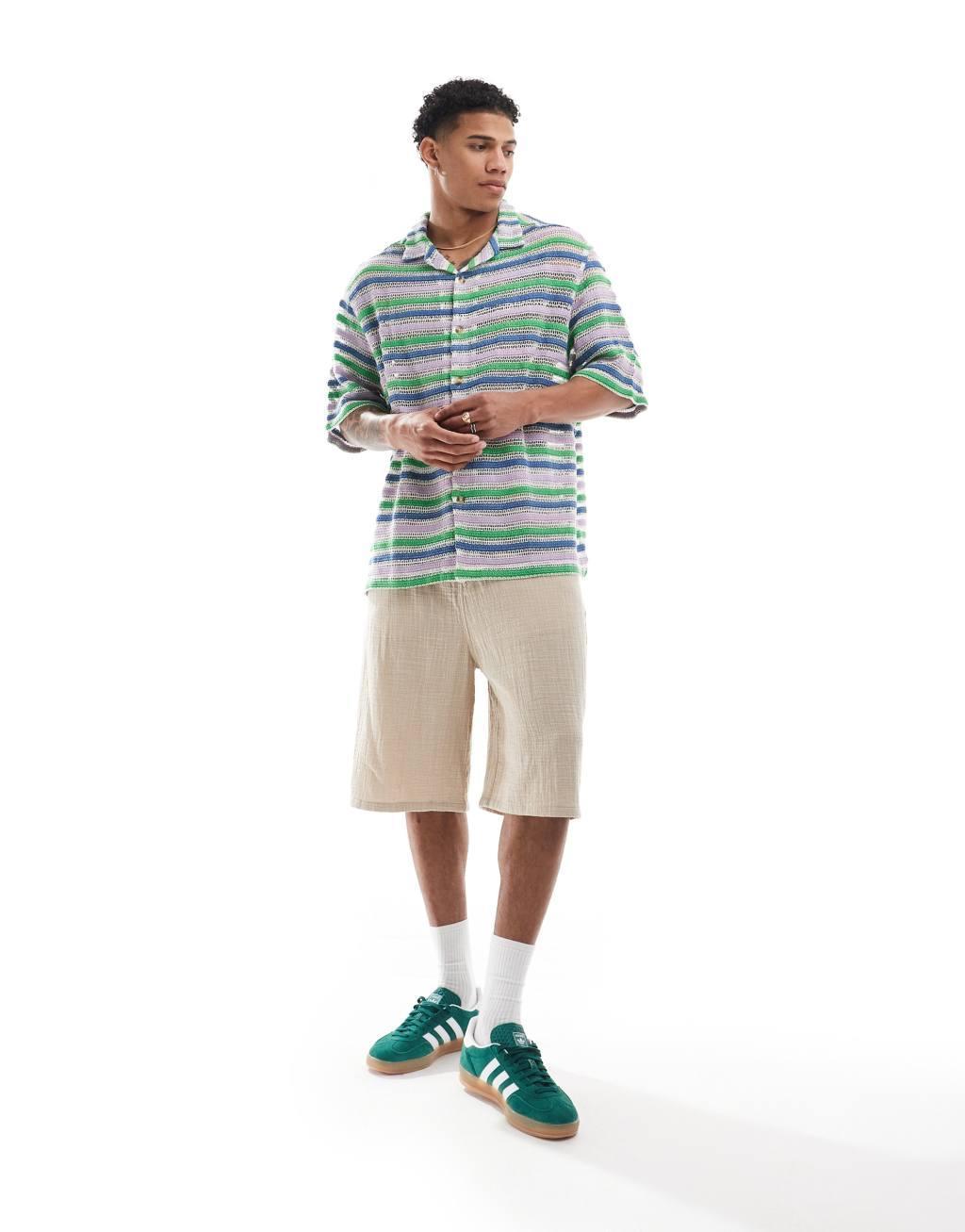 ASOS DESIGN boxy oversized revere crochet shirt Product Image