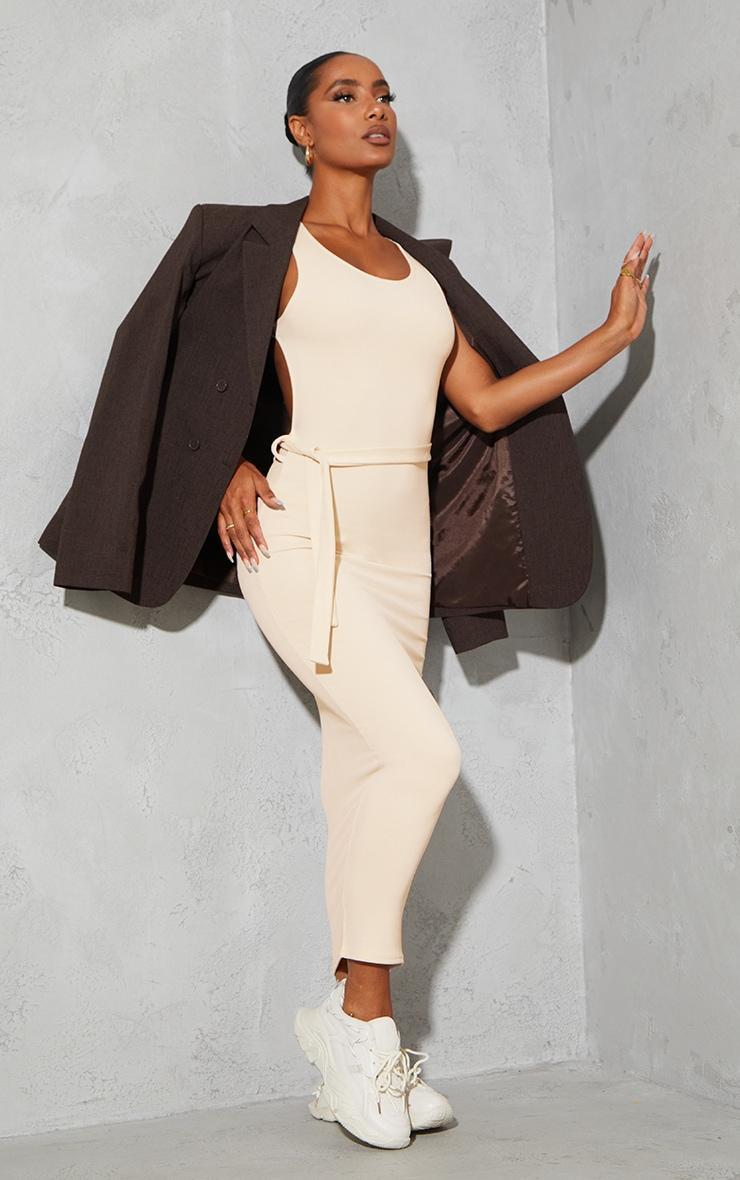 Stone Rib Cut Out Back Detail Tie Waist Midaxi Dress Product Image