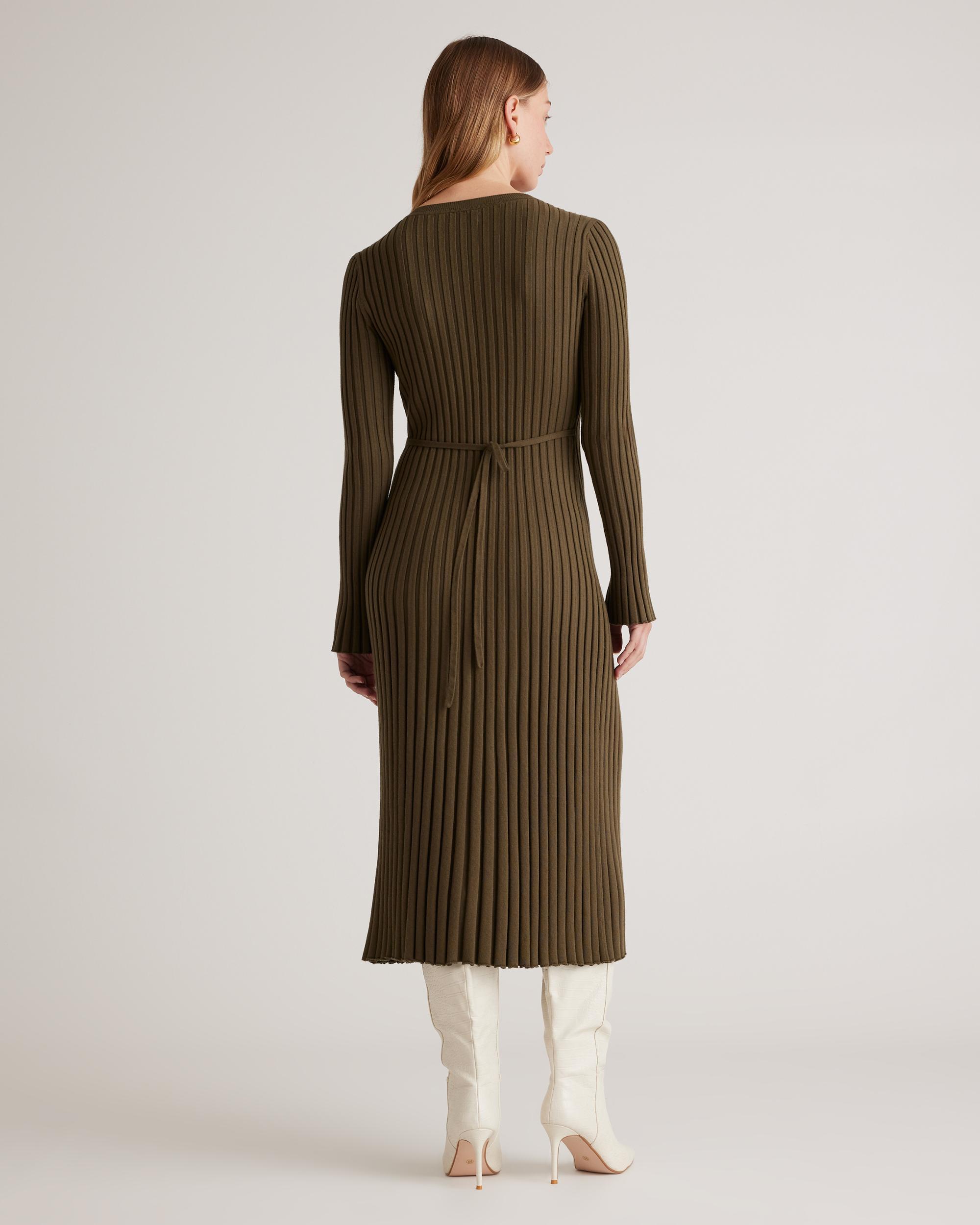 Quince | Women's Cotton Cashmere Ribbed Long Sleeve Crew Midi Dress Product Image