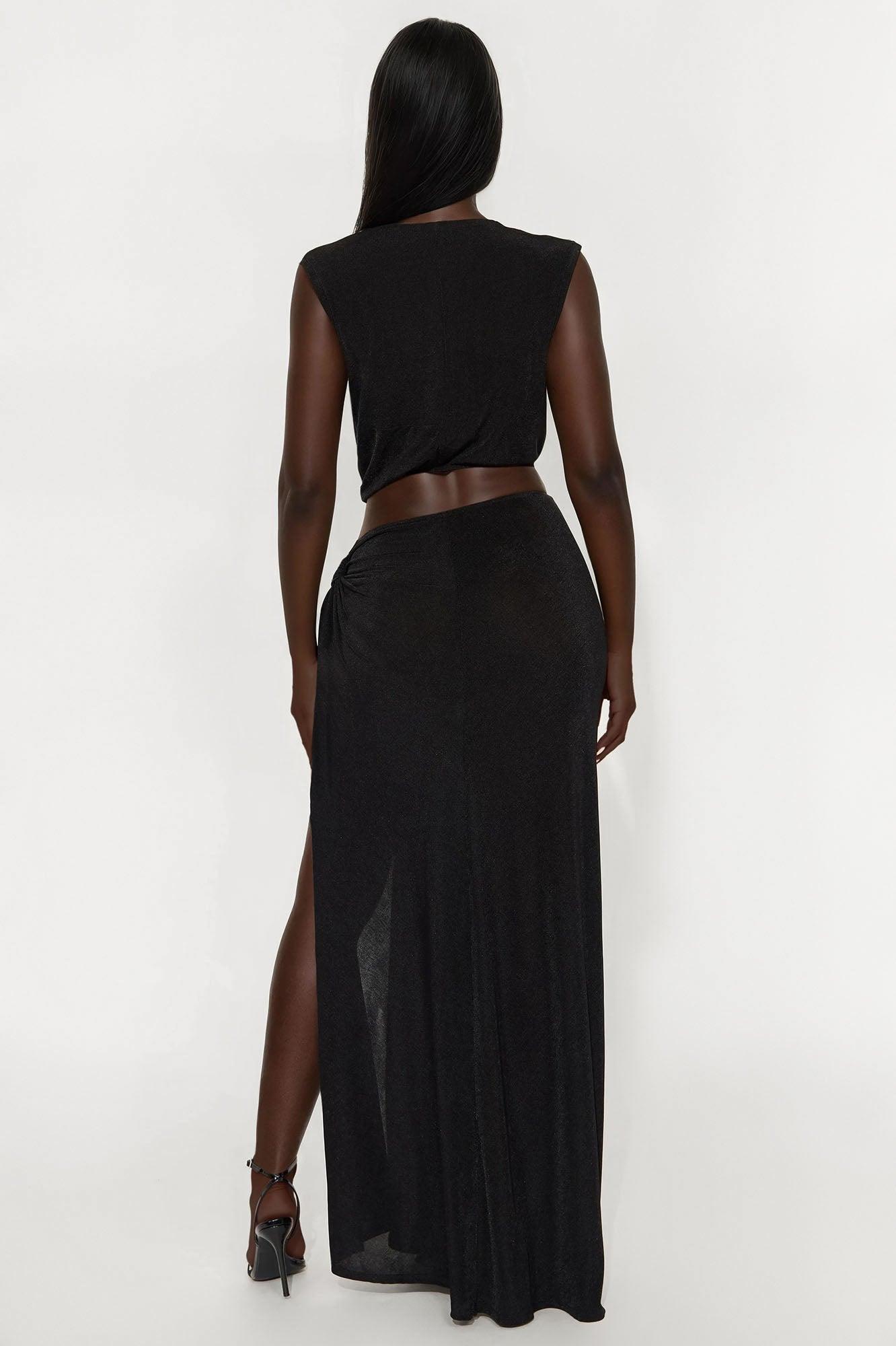 Hannah Slinky Ruched High Slit Maxi Dress - Black Female Product Image