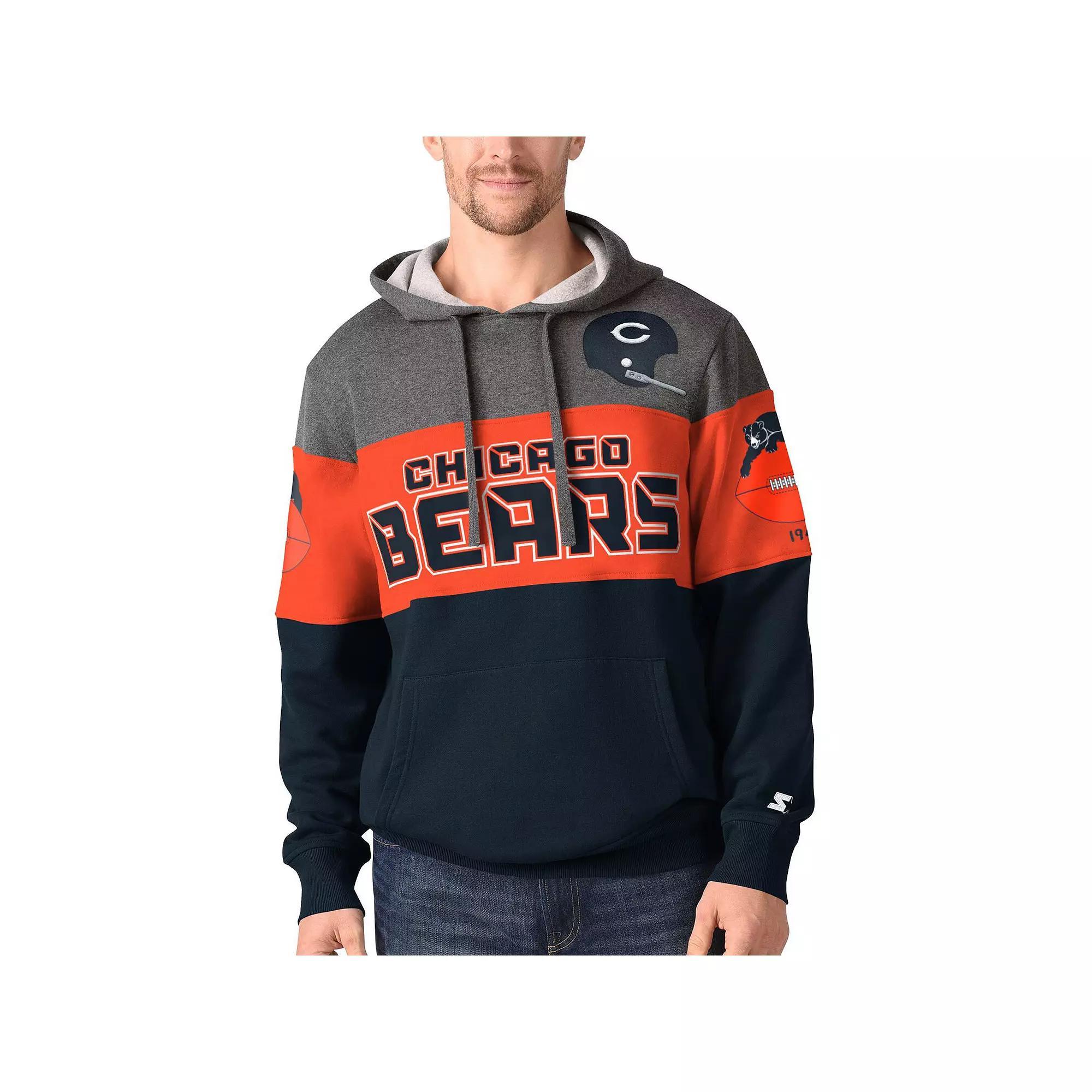 Men's Starter Heathered Charcoal/Orange Chicago Bears Extreme Fireballer Throwback Pullover Hoodie, Size: Small Product Image