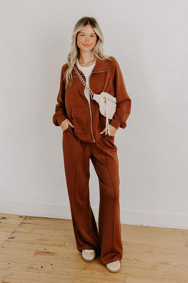 Morning Dew Scuba Zip-Up Sweater in Chocolate Product Image
