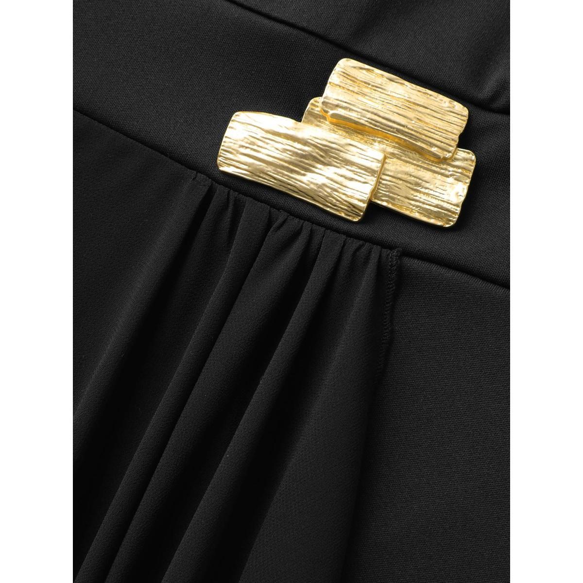 Plus Size Waist-Cinched Spliced Seamed Midi Dress Black Women Round Neck Short sleeve Curvy BloomChic 26/4X Product Image