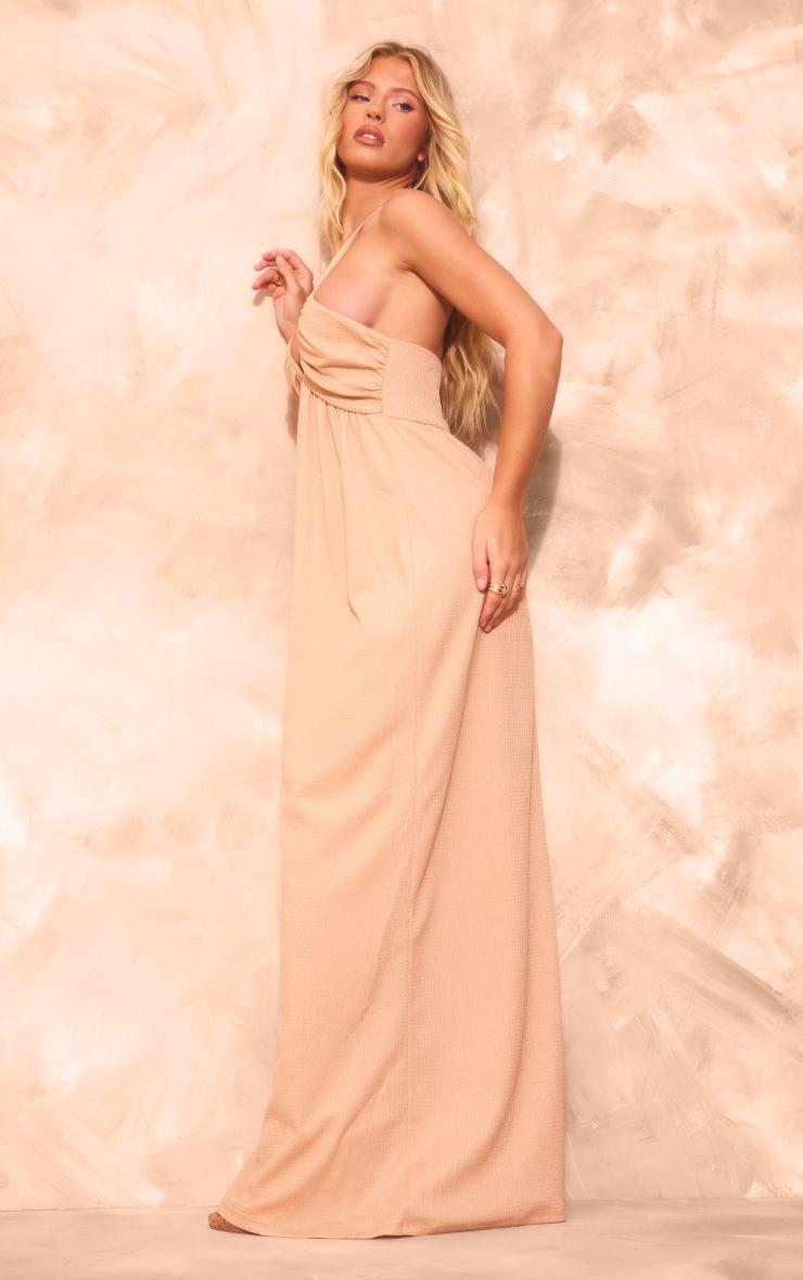 Camel Textured Cross Halterneck Maxi Dress Product Image