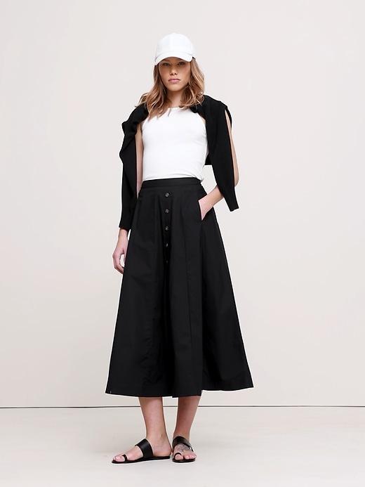 Cotton Poplin Button-Down Long Midi Skirt Product Image