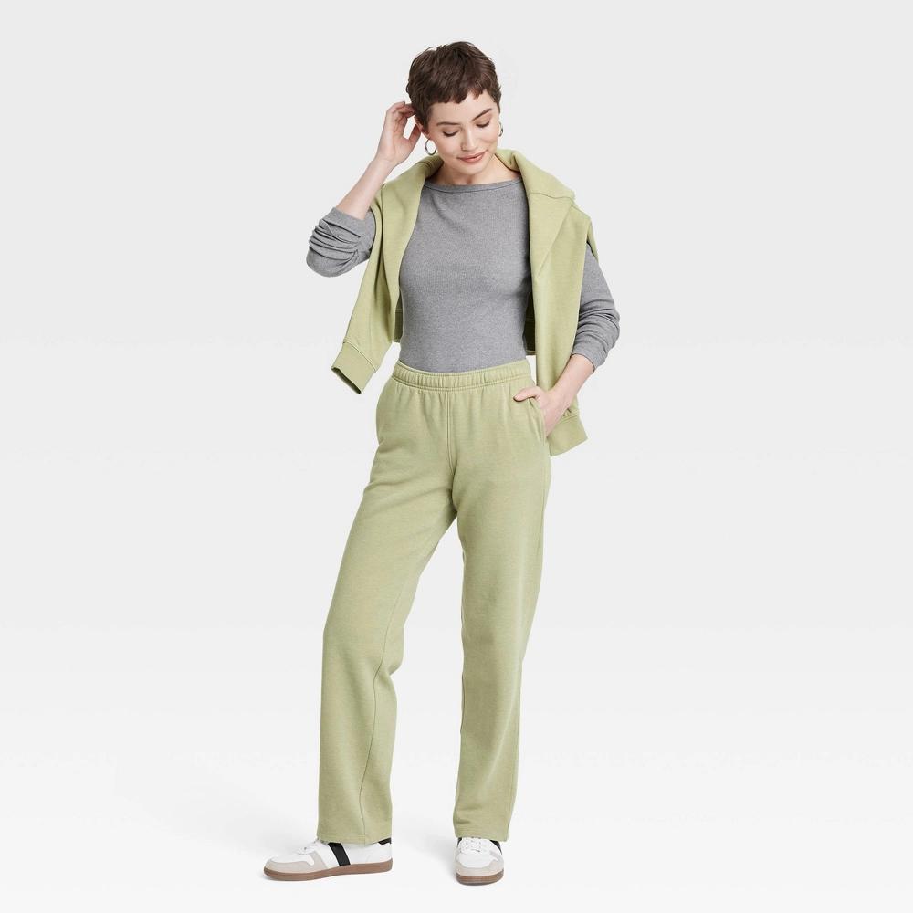 Womens Leisure Studio Mid-Rise Straight Leg Sweatpants - Universal Thread Light Olive XS: Cotton Blend, Recycled Polyester, Elastic Waist Product Image