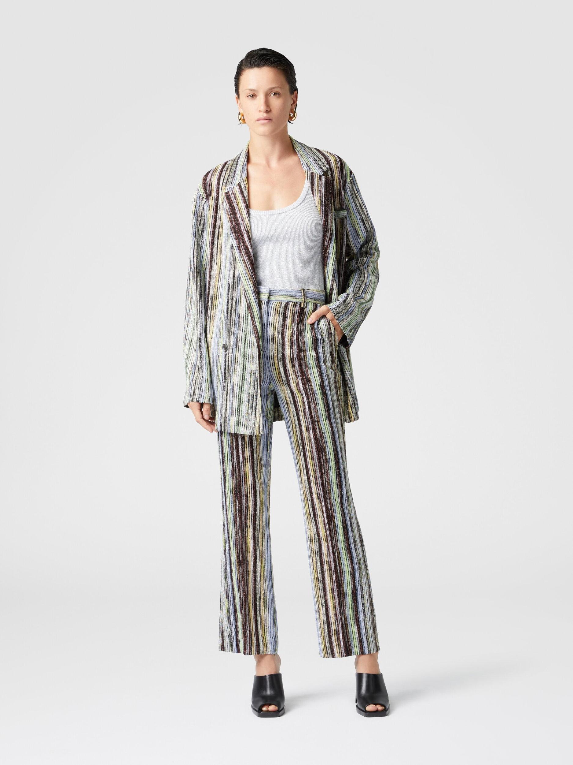 Classic trousers in striped lamé slub viscose with cropped hem Product Image