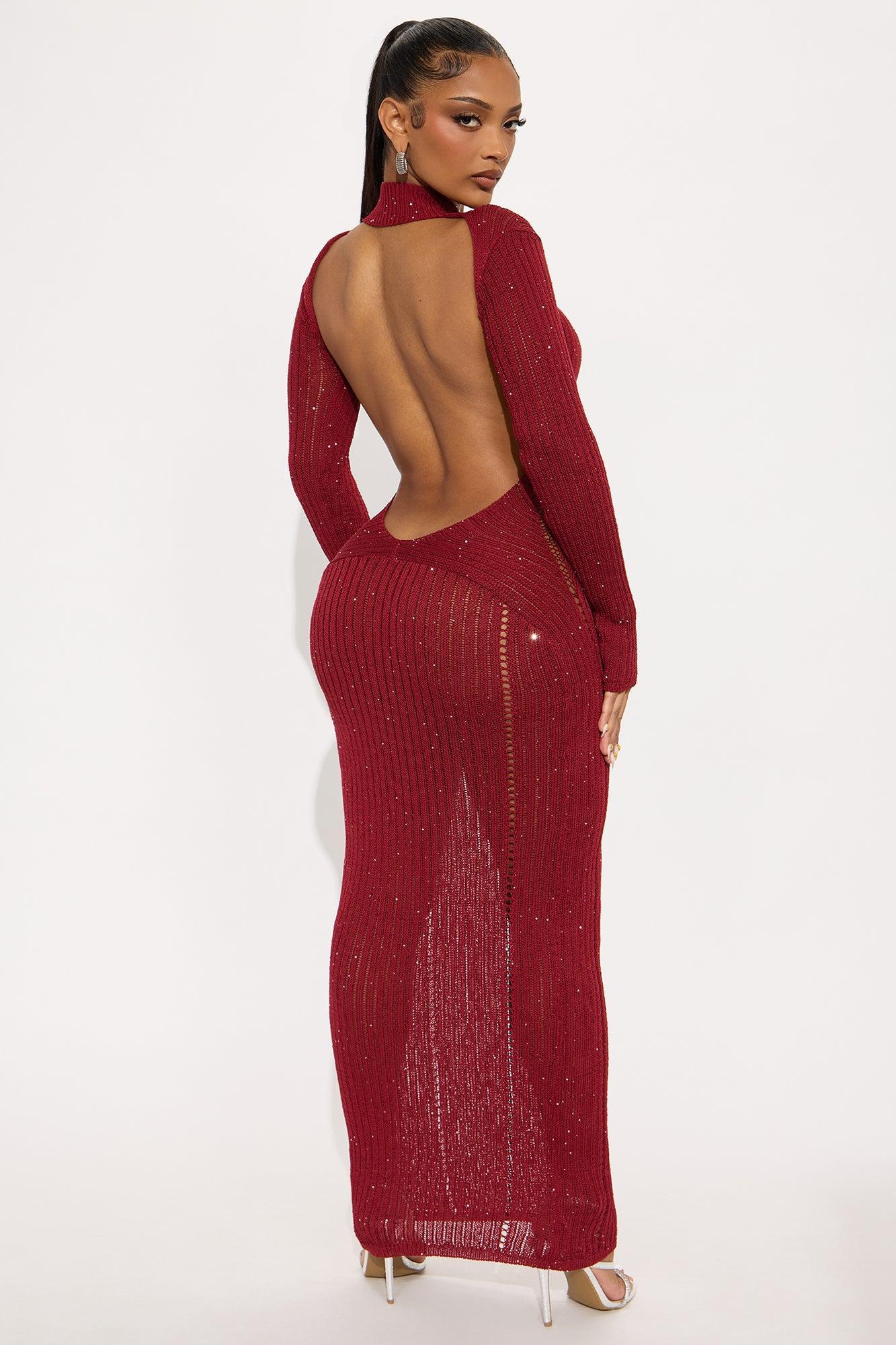 Spark Sequin Sweater Maxi Dress - Burgundy Product Image