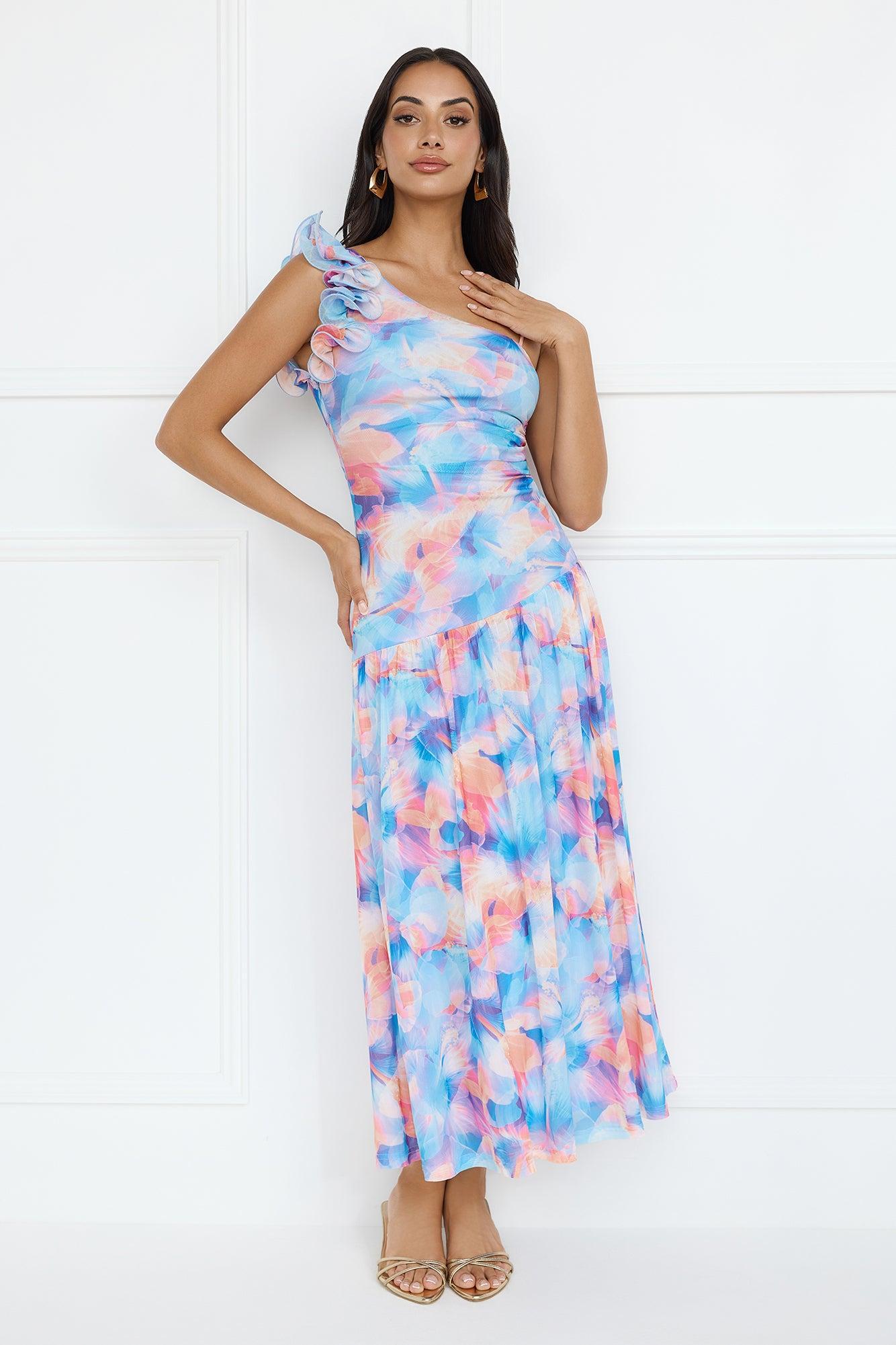 Pretty Encounter Mesh Maxi Dress Blue Product Image