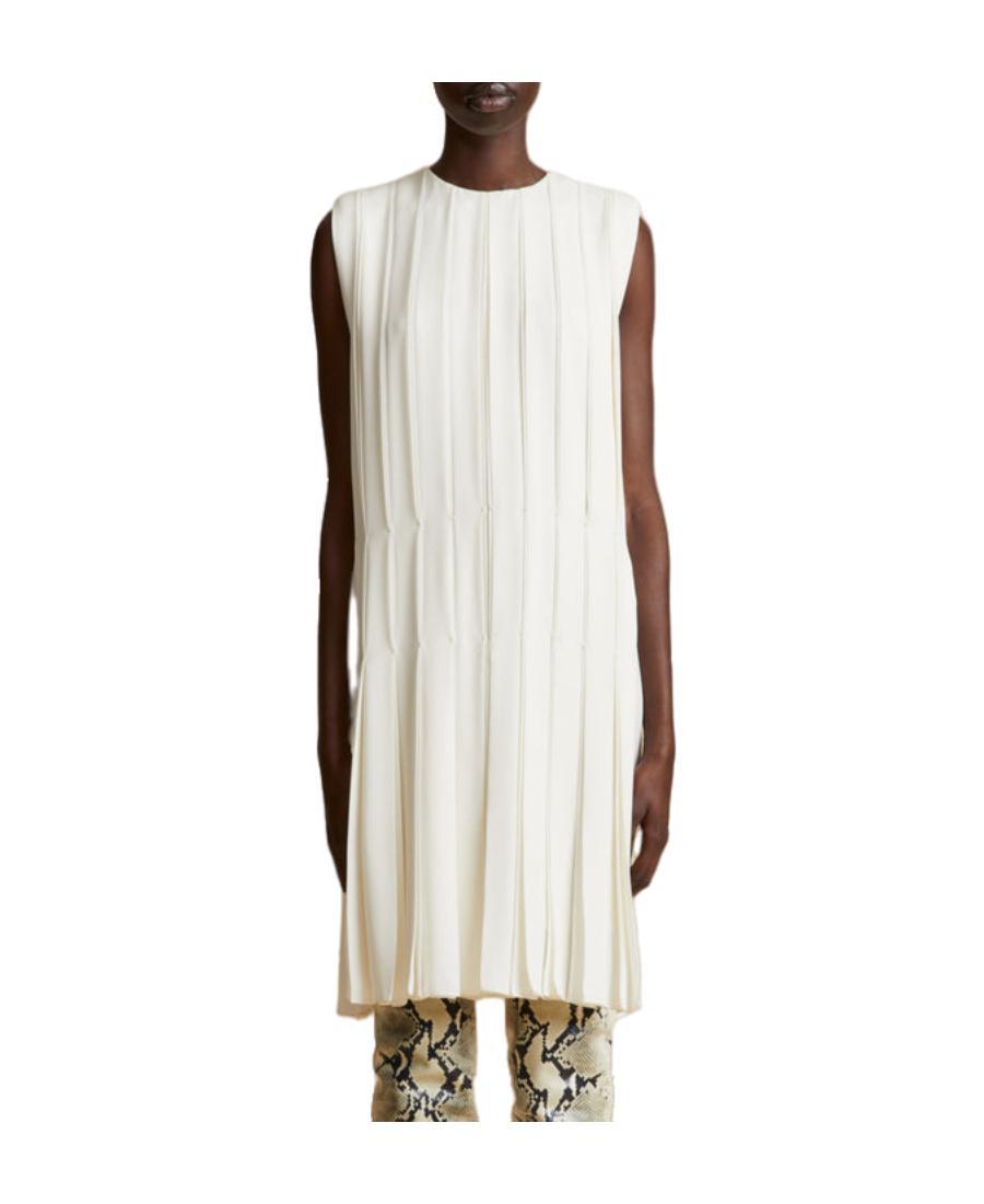 KHAITE Blaz Pleated Silk Midi Dress In Cream Product Image
