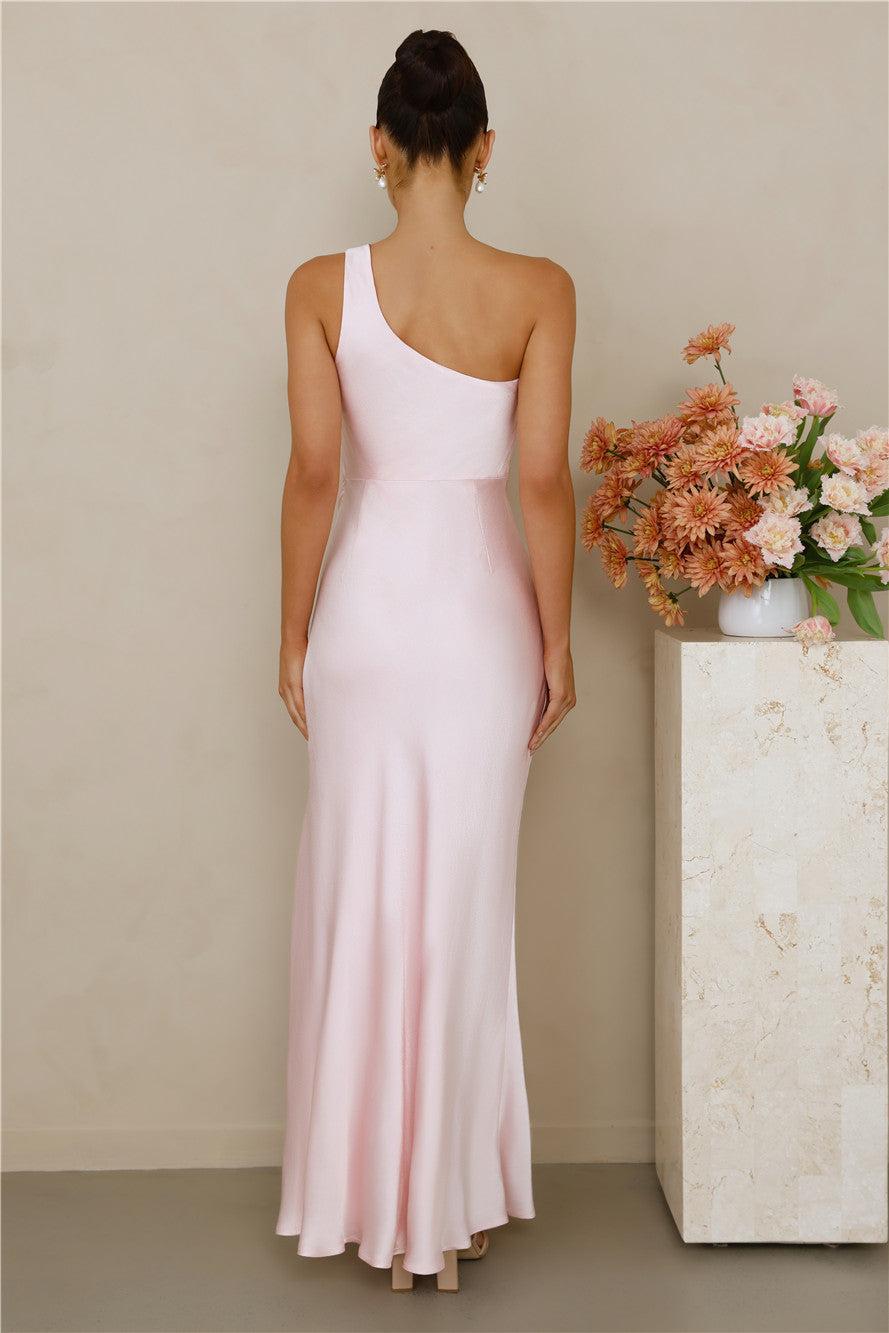 The Aurora One Shoulder Satin Maxi Dress Pink Product Image