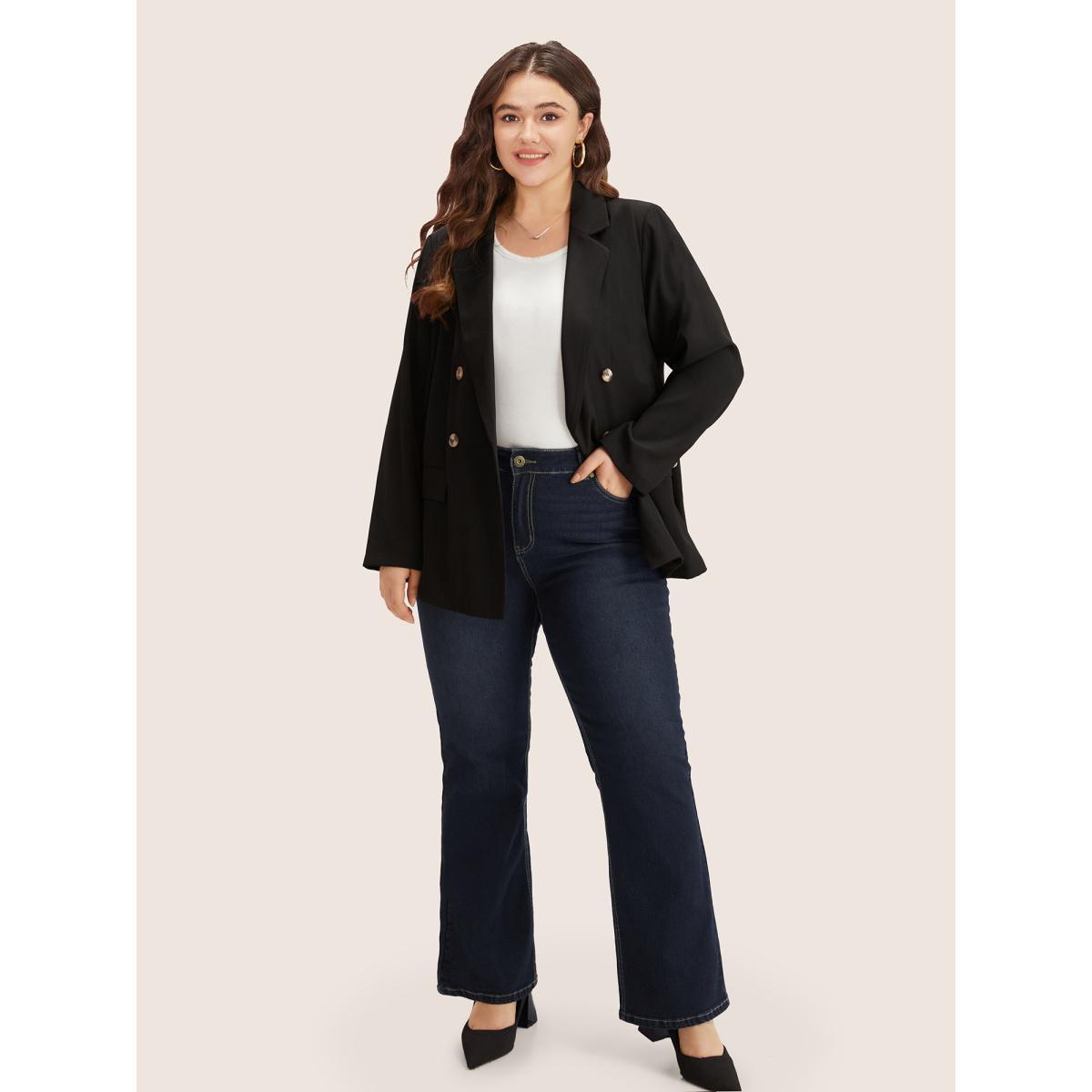 Plus Size Plain Bootcut Pocket Zipper Fly Jeans Women DarkBlue Casual Plain Non High stretch Slanted pocket Jeans BloomChic 30/6X Product Image