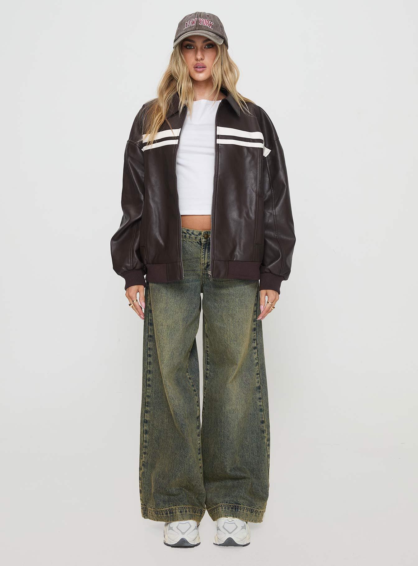 Goldsmith Faux Leather Bomber Jacket Chocolate / White Product Image