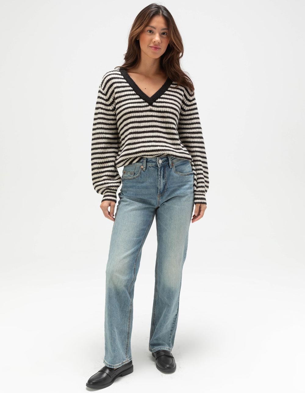 VERO MODA Womens Stripe V-Neck Sweater - BLK/WHT Product Image
