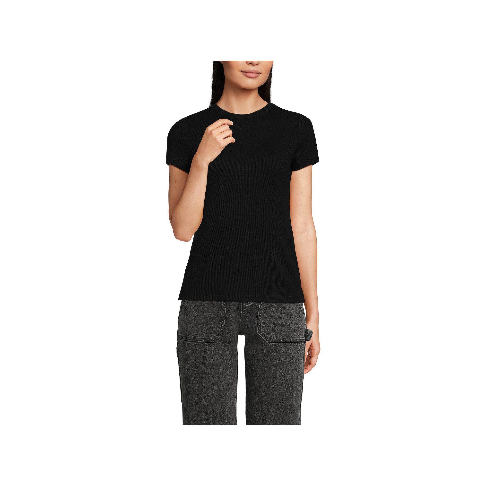 Women's Lands' End Drapey Rib Fitted Short Sleeve Mini T-Shirt, Size: Small, Black Product Image