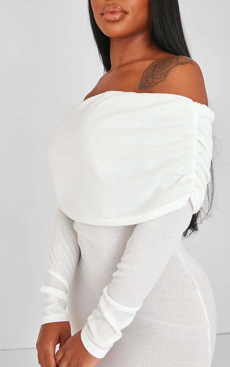 Shape White Rib Bardot Long Sleeve Maxi Dress Product Image