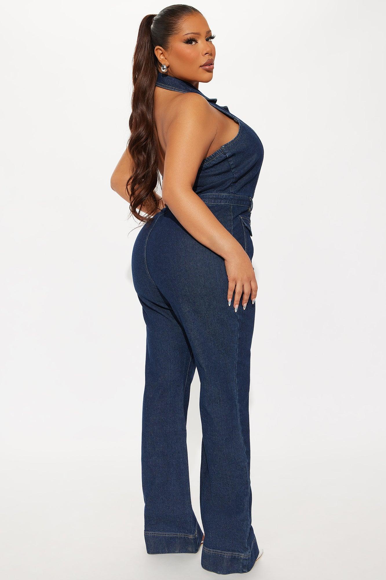 Bellamy Denim Flare Jumpsuit - Dark Wash Product Image