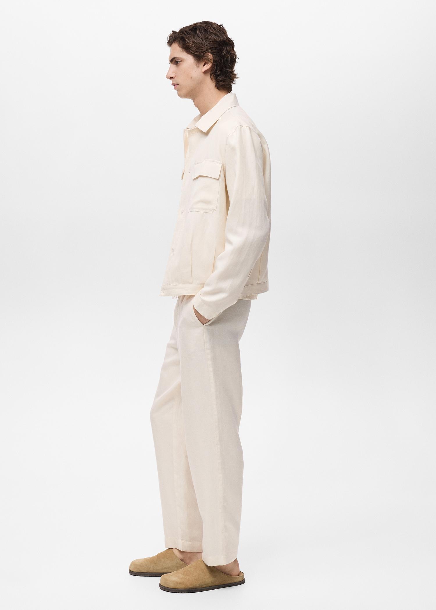 Bowling-style overshirt in a linen blend - Men | MANGO USA Product Image