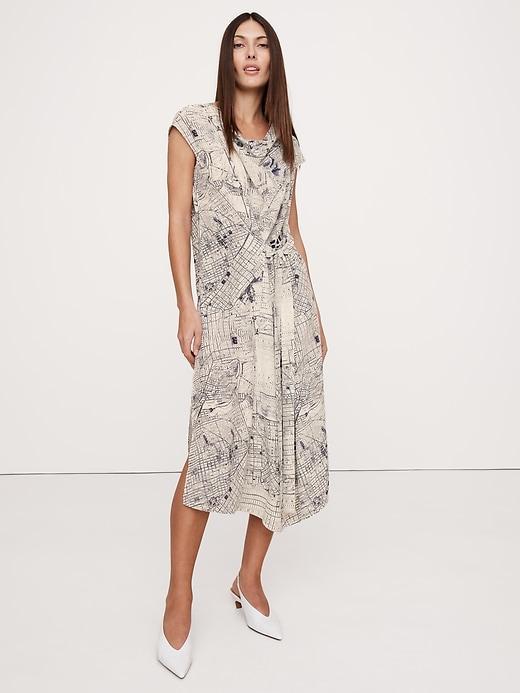 Matte Silk Cowl-Neck Shift Dress Product Image