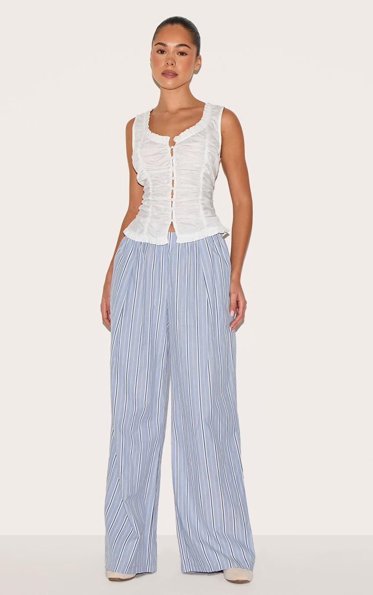 White Cotton Ruched Front Fitted Top Product Image