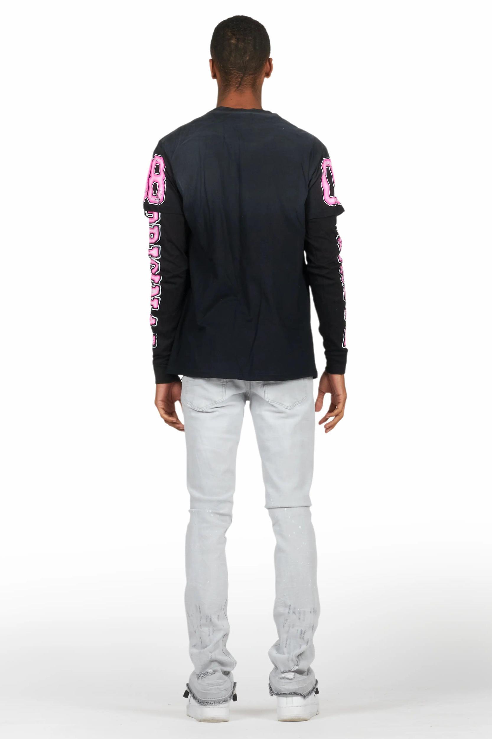 Fields Black Double Layer T-Shirt/Stacked Flare Jean Set Male Product Image