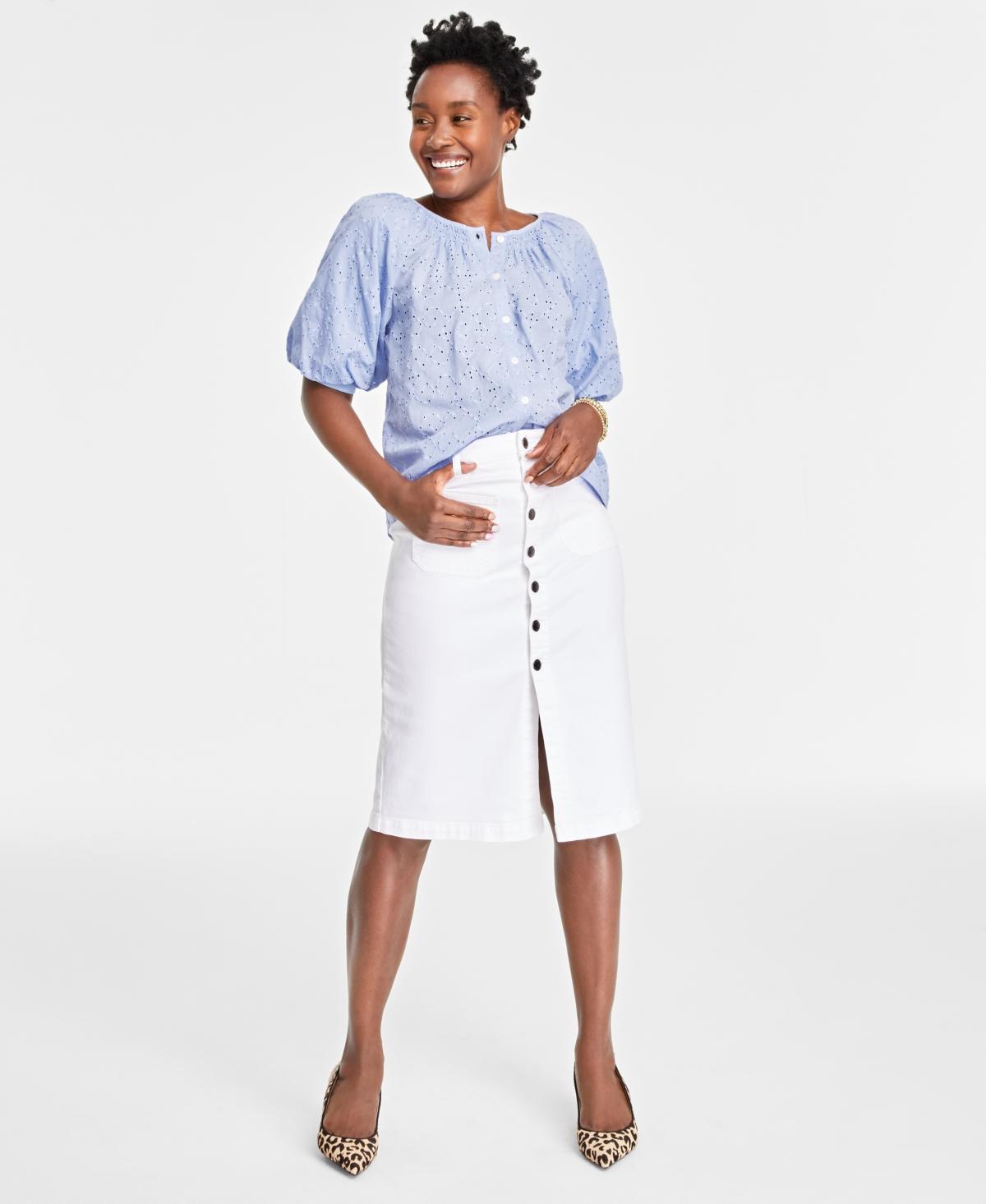 On 34th Womens Eyelet Puff-Sleeve Top, Created for Macys Product Image