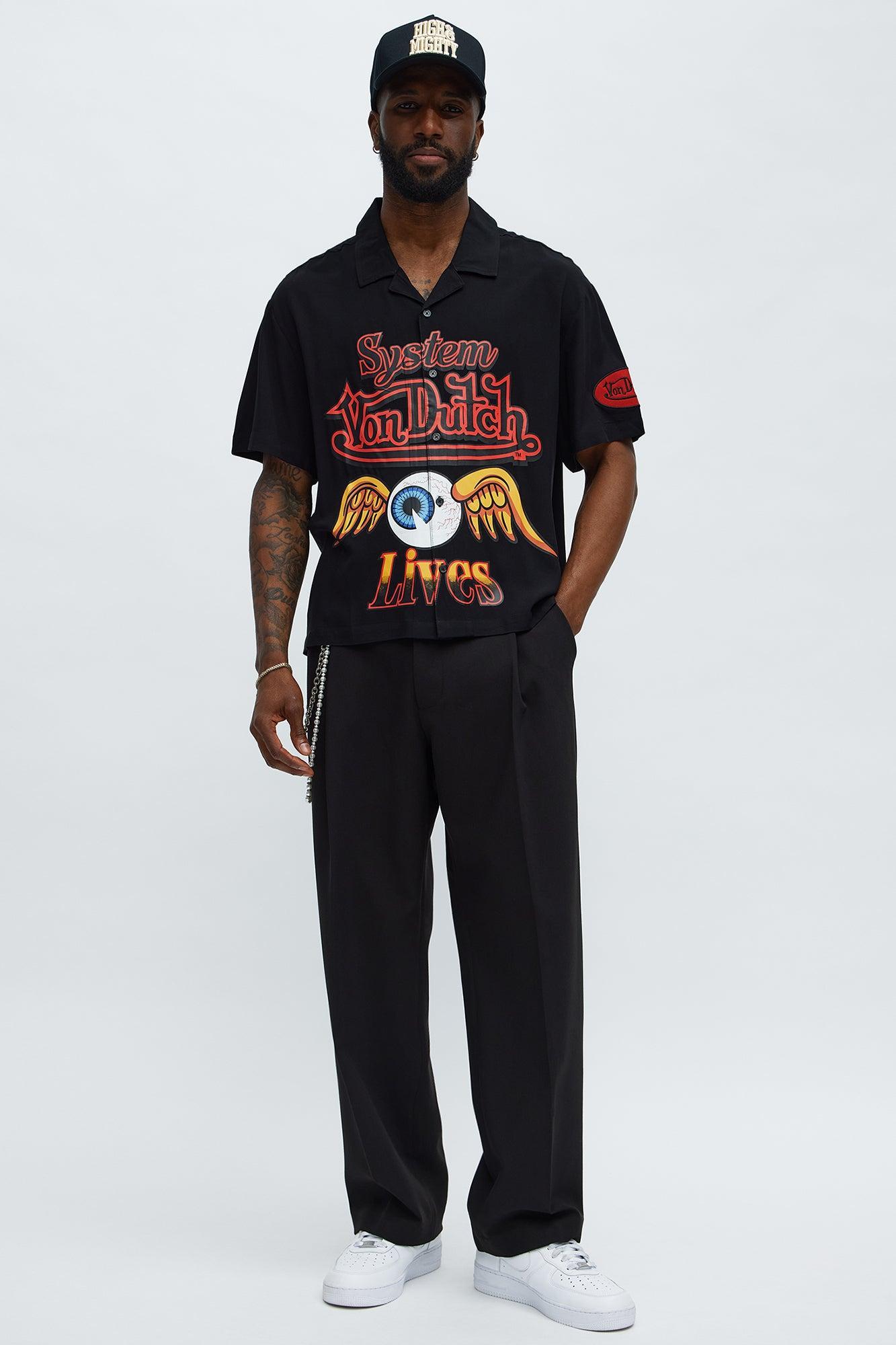 Von Dutch Cropped Logo Button Up Shirt - Black Product Image