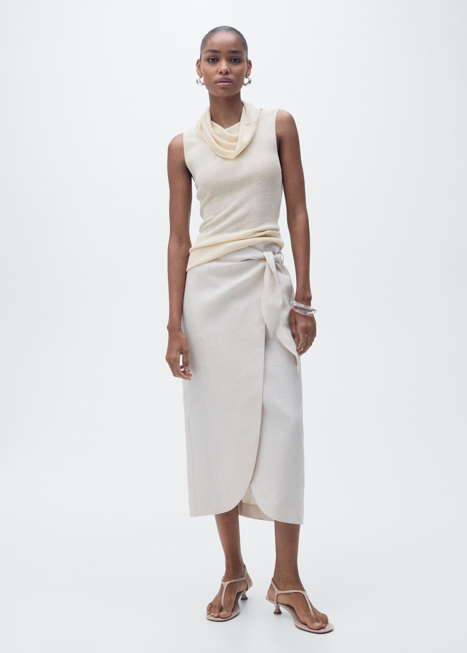Knitted top with draped neck - Women | MANGO USA Product Image