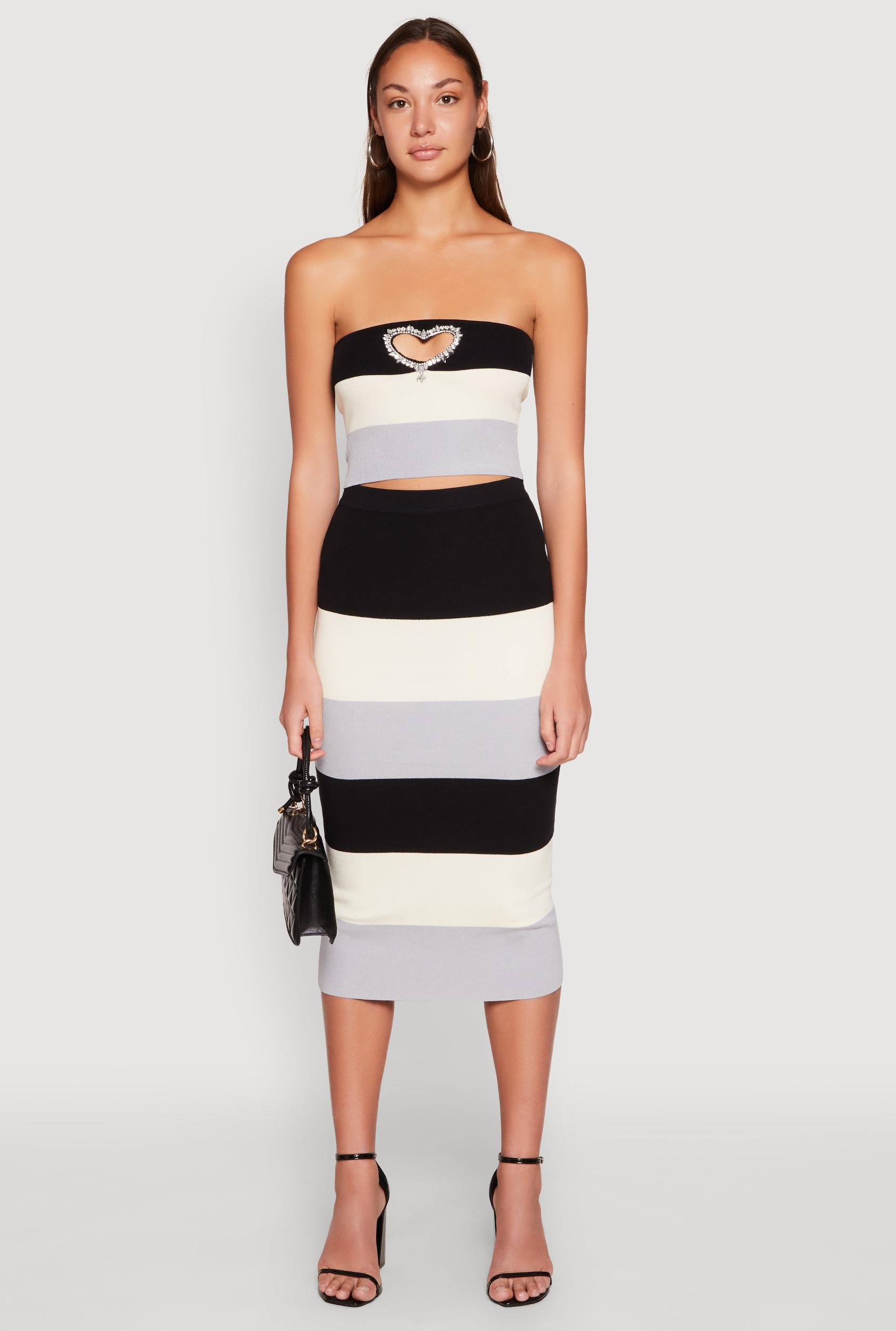 Womens Color Block Knit Midi Skirt Product Image