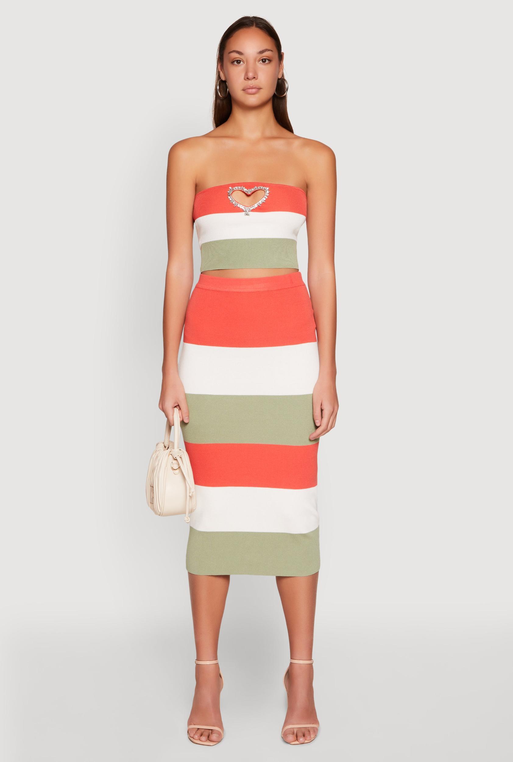 Womens Color Block Knit Midi Skirt Product Image