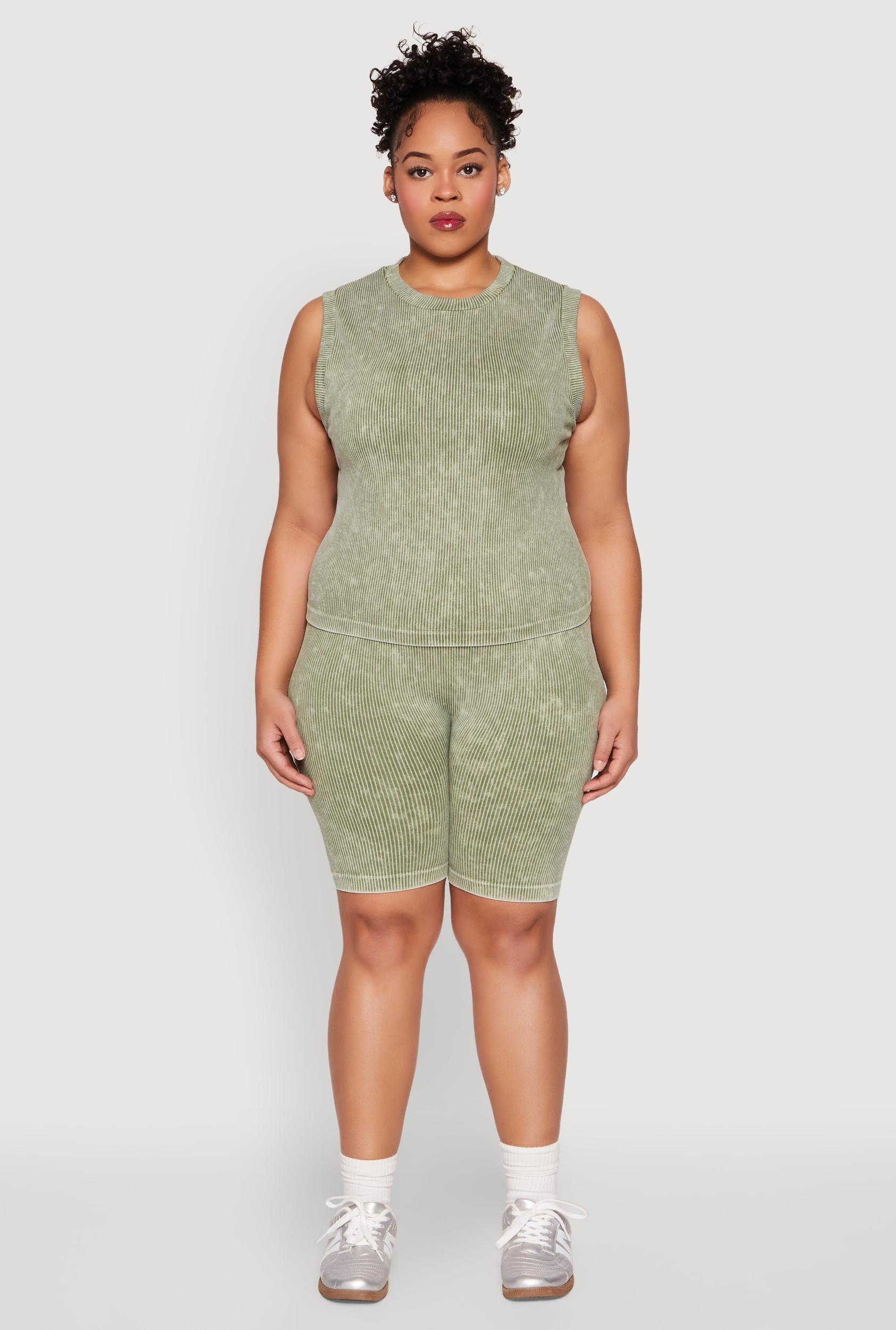 Womens Plus Size Mineral Wash Ribbed Seamless Bike Shorts Product Image