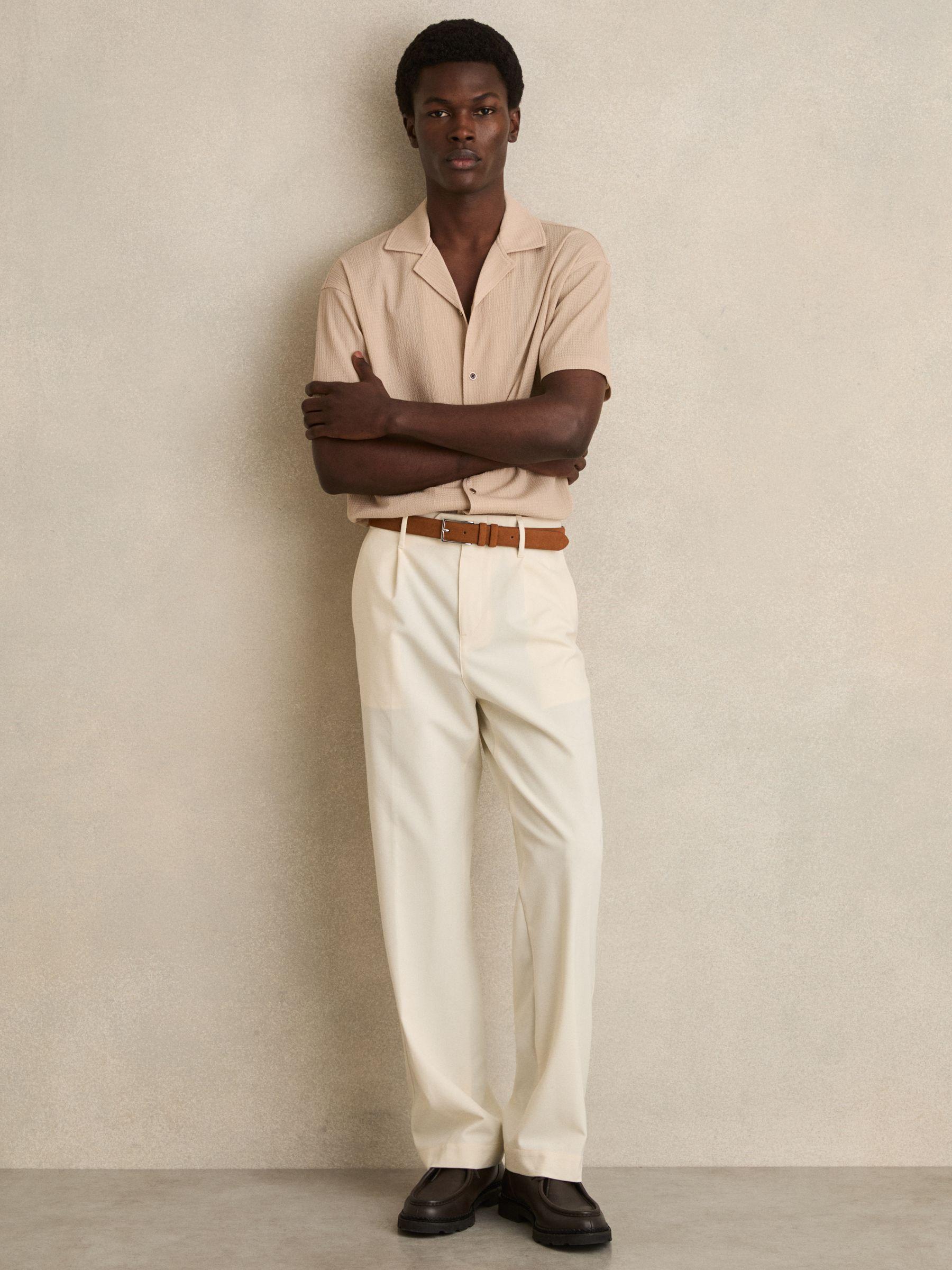 Textured Crepe Cuban Collar Shirt in Oatmeal Product Image