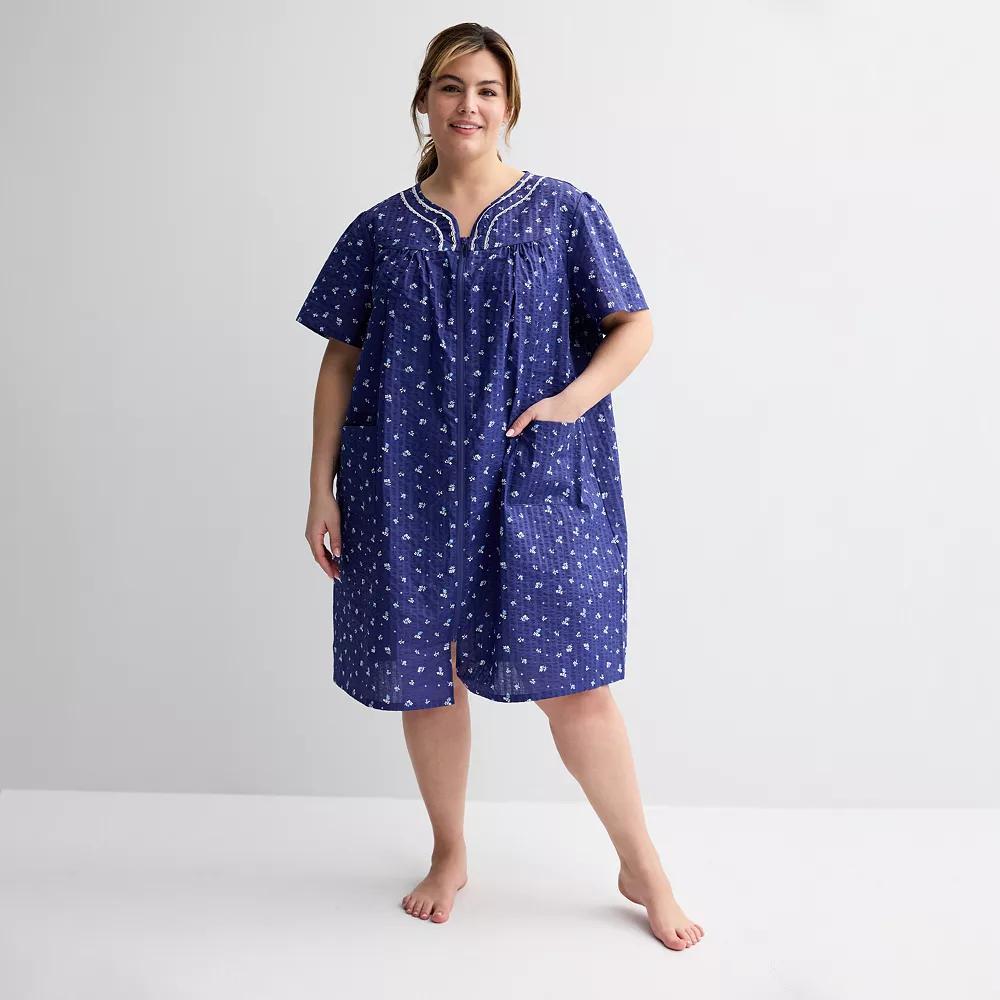 Plus Size Croft & Barrow® Woven Zip Short Robe, Women's, Size: 2XL, Little Floral Product Image