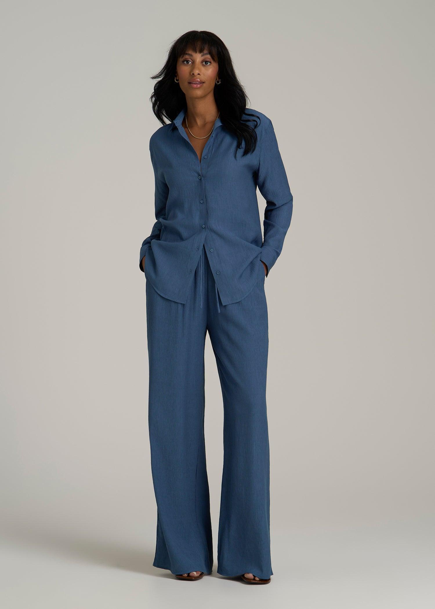 Crinkle Pull-on Wide-leg Pants for Tall Women in Flag Blue Product Image
