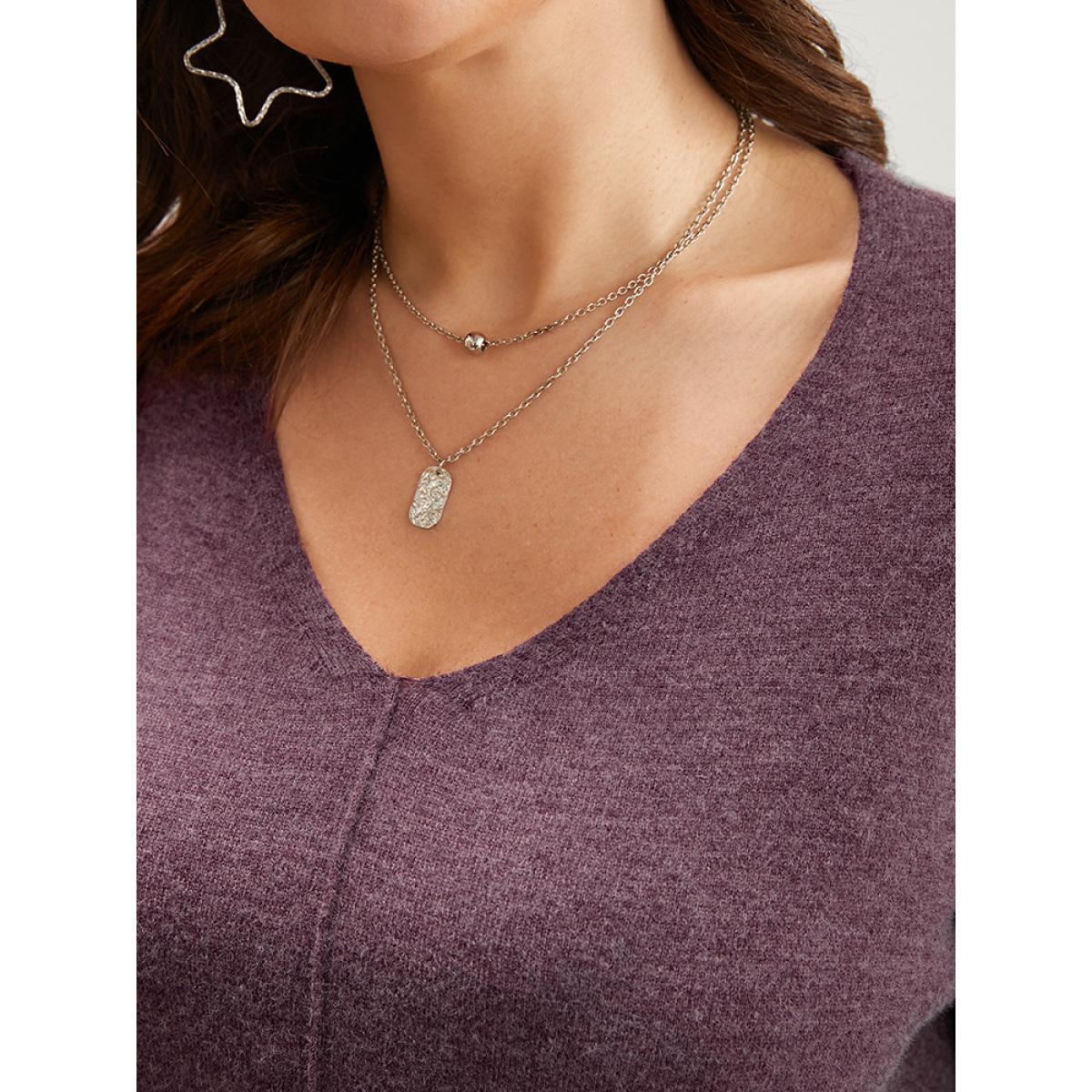 Plus Size Solid Pointelle Knit V Neck Heather Knit Top Russet Women Casual Loose Long Sleeve V-neck Dailywear Pullovers BloomChic 26/4X Product Image