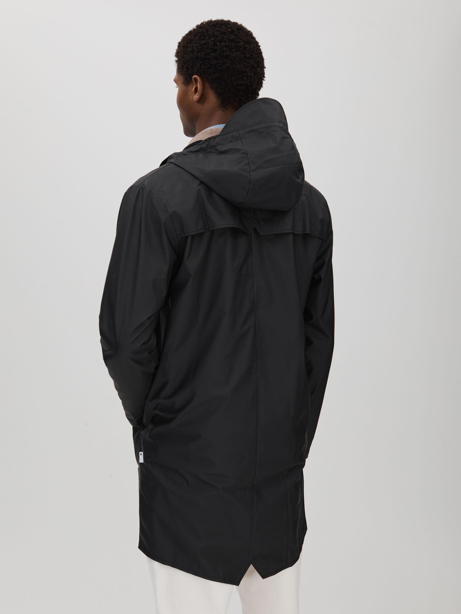 Rains Longline Hooded Raincoat in Black Product Image